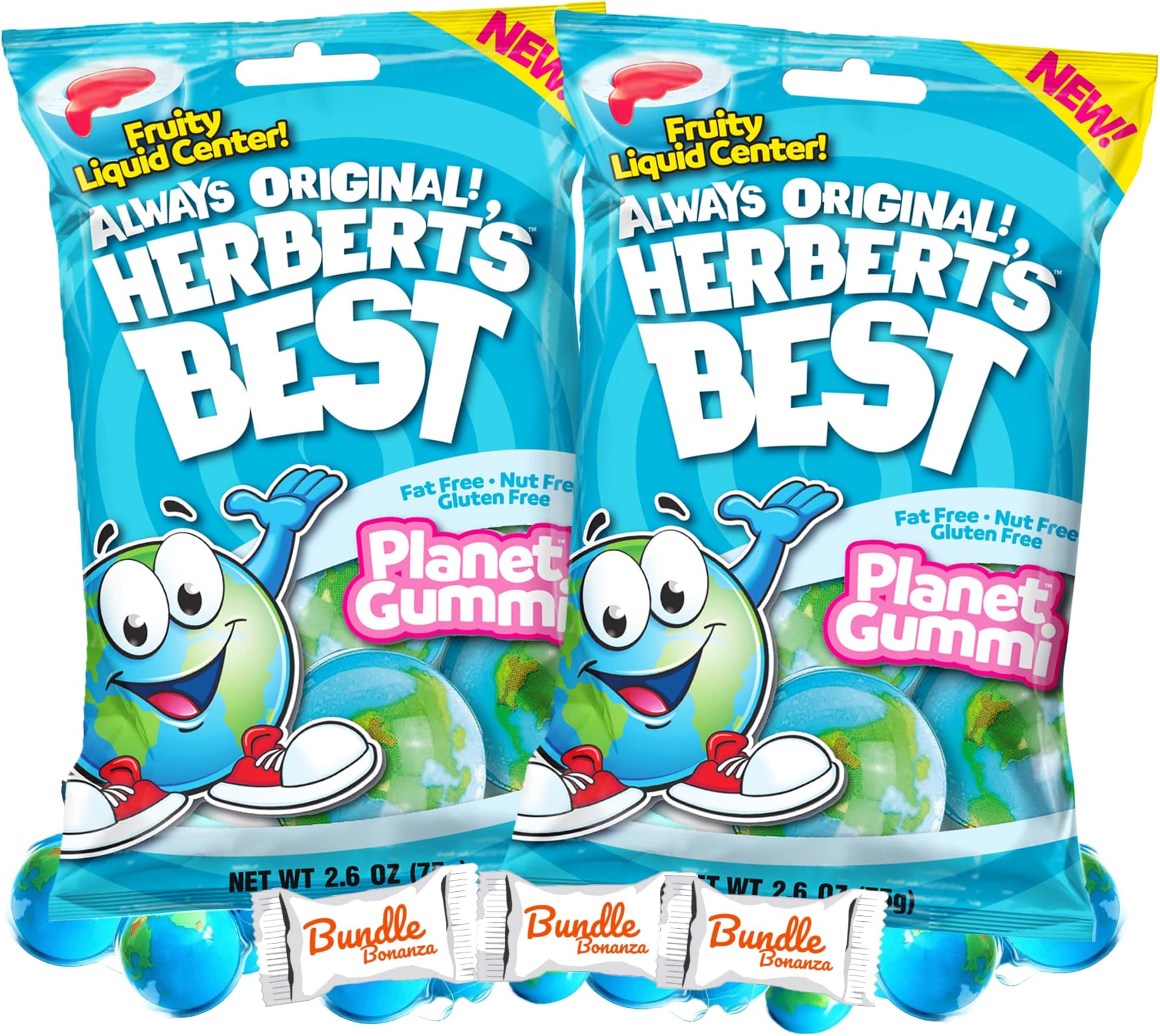 Efrutti Herberts Best Planet Gummi, Individually Wrapped 2.6oz (2 Pack) W/BUNDLE BONANZA Candy 1 Count (Pack of 2)