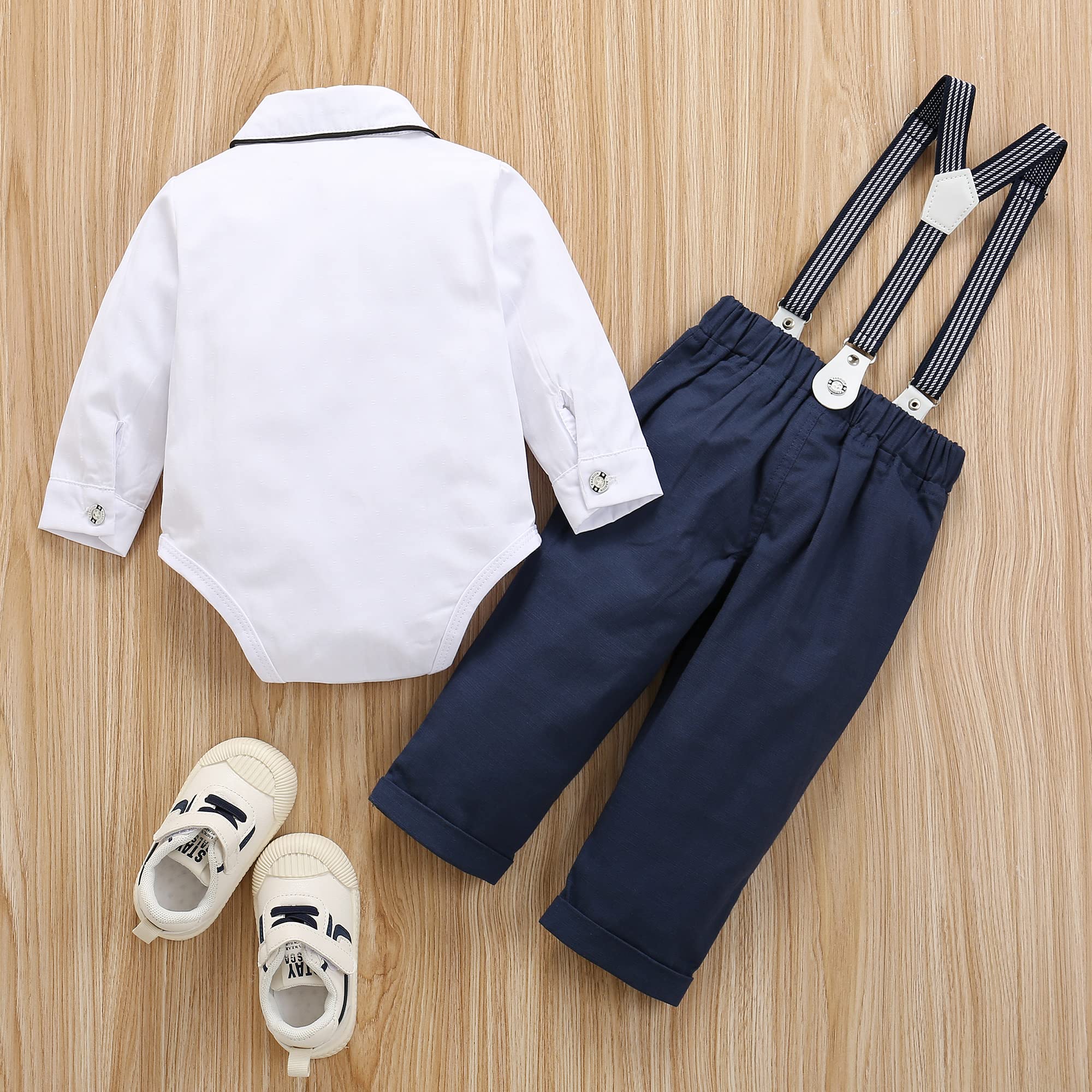 Vestido de bebé para niño, traje formal para hombre, camisa corta con pajarita y pantalones con tirantes