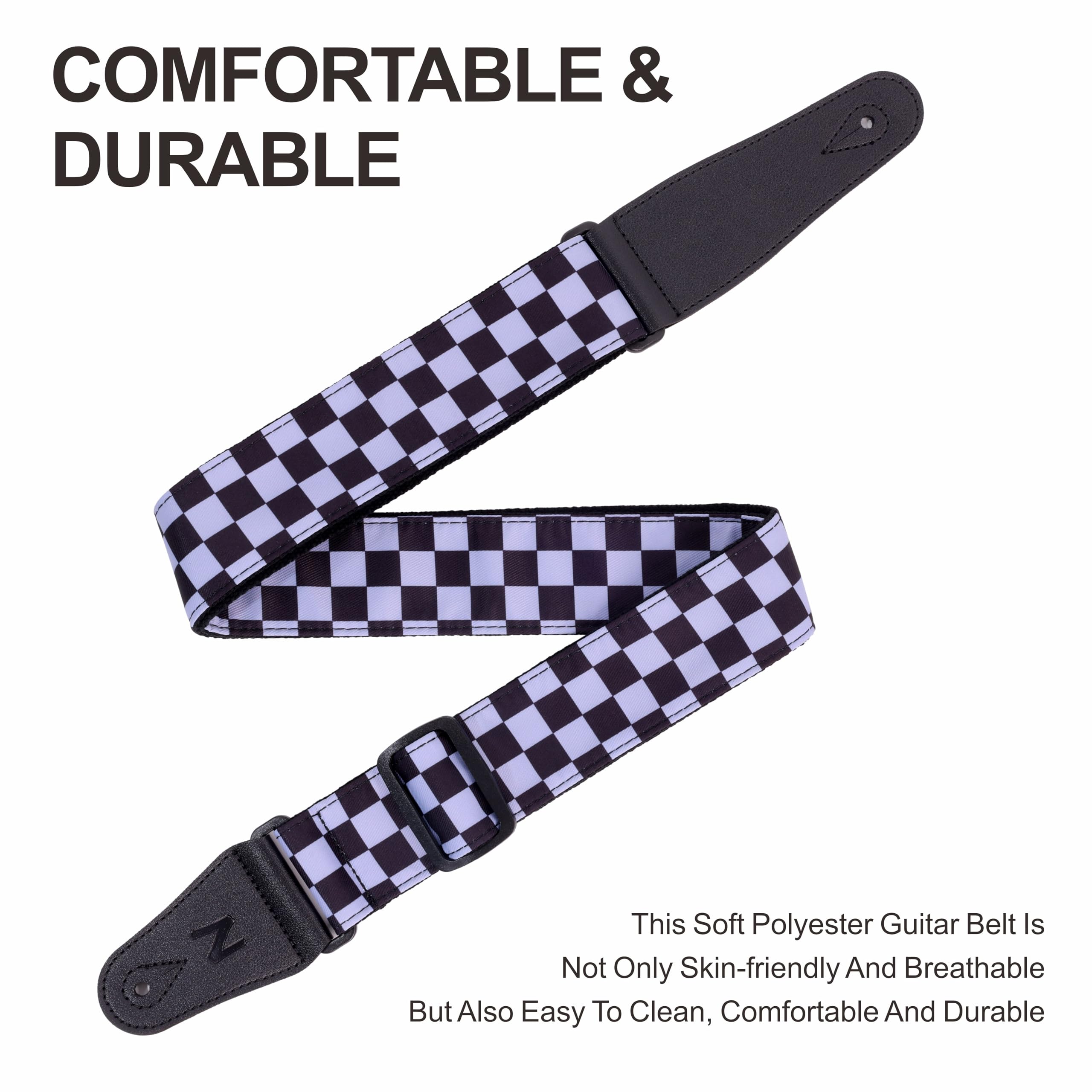 Nefelibata Guitar Strap-2" Wide Double Layer Cotton Original Design Adjustable Guitar Straps with Long Leather Ends for Bass Electric & Acoustic - Image 3