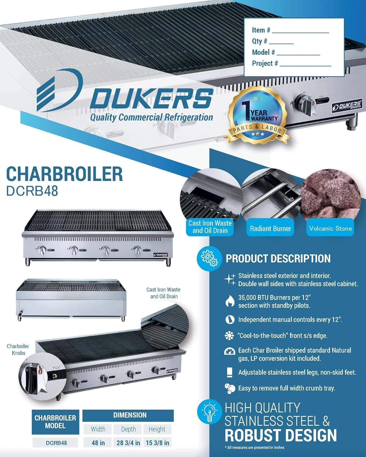 Dukers DCRB48 48" W Countertop Charbroiler