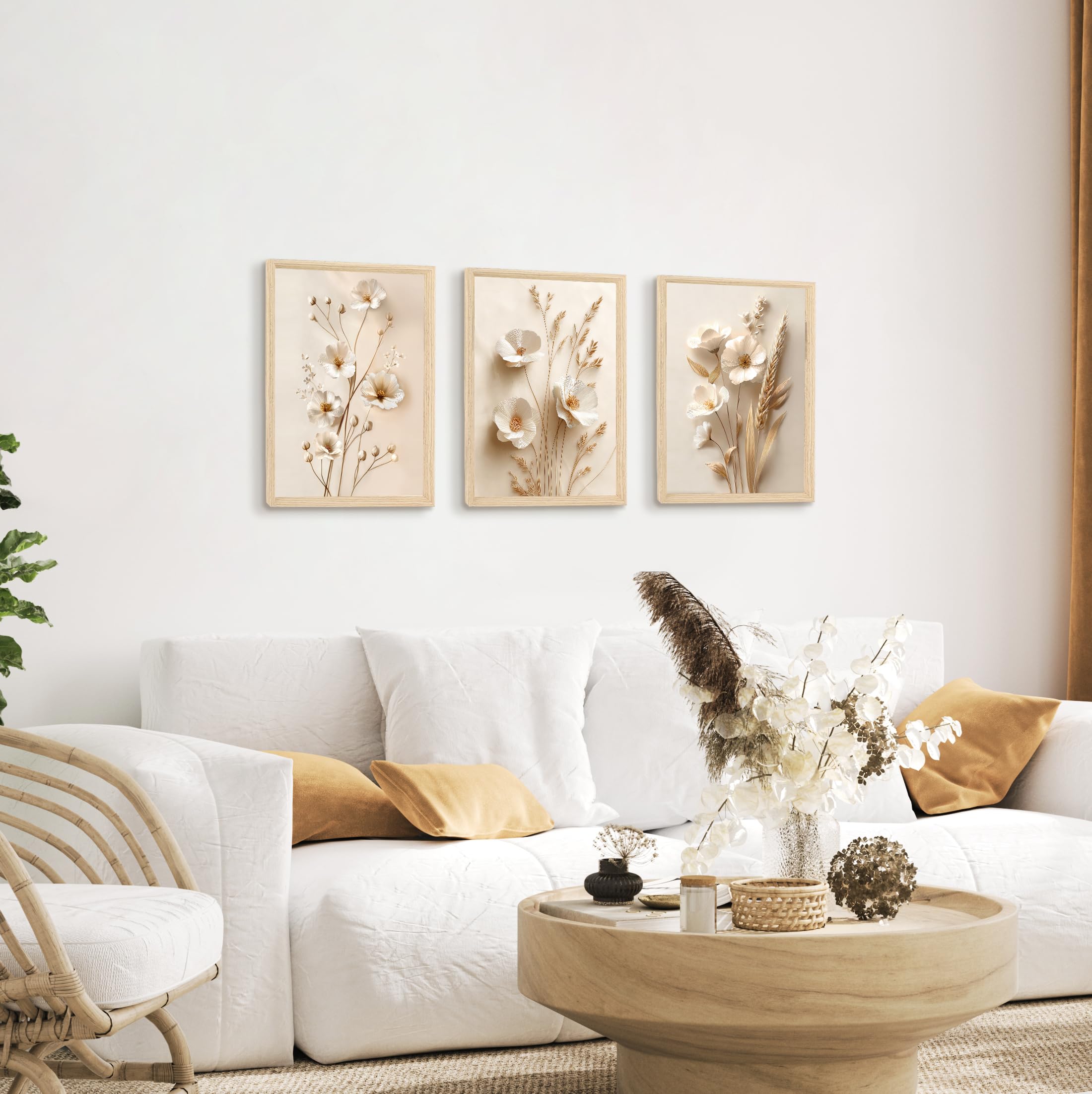 3 Pcs Wooden Framed Canvas Wall Art Set Bohemian Sage Green Canvas Prints Poster Geometric Line Beige Green Pictures for Living Room Bedroom Dinning Room Hallway Stairs Wall Decor 30x40cm x3pcs — view 397