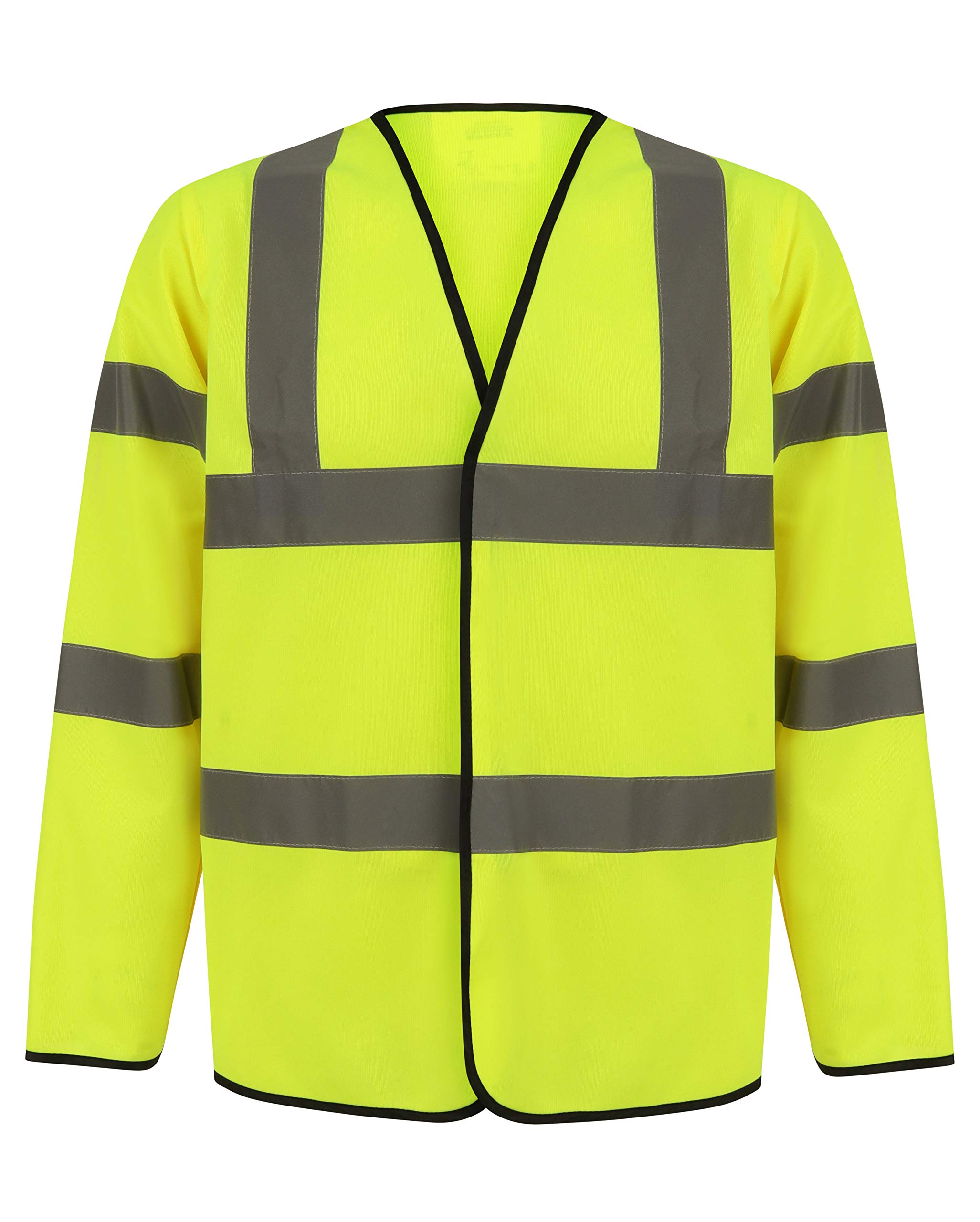 Hi Viz Vis High Visibility Hook & Loop Fastening Vest Reflective Tape Long Sleeve Safety Waistcoat Hi Vis Security Work Sweater Top Winter Wear Outdoor Waist Coat (Yellow 5X-Large)