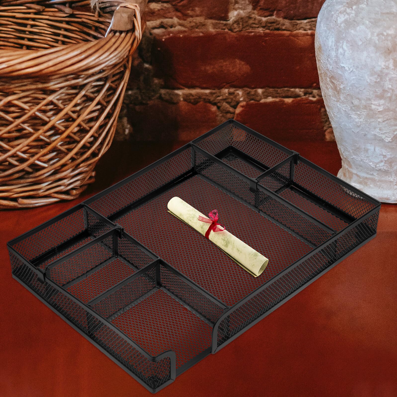 DOITOOL 2 Piezas Organizador de Escritorio Metálico Multifuncional con Divisores Desmontables Compacto y Elegante para Accesorios de Oficina y Papelería de Espacio y Superficie de Trabajo