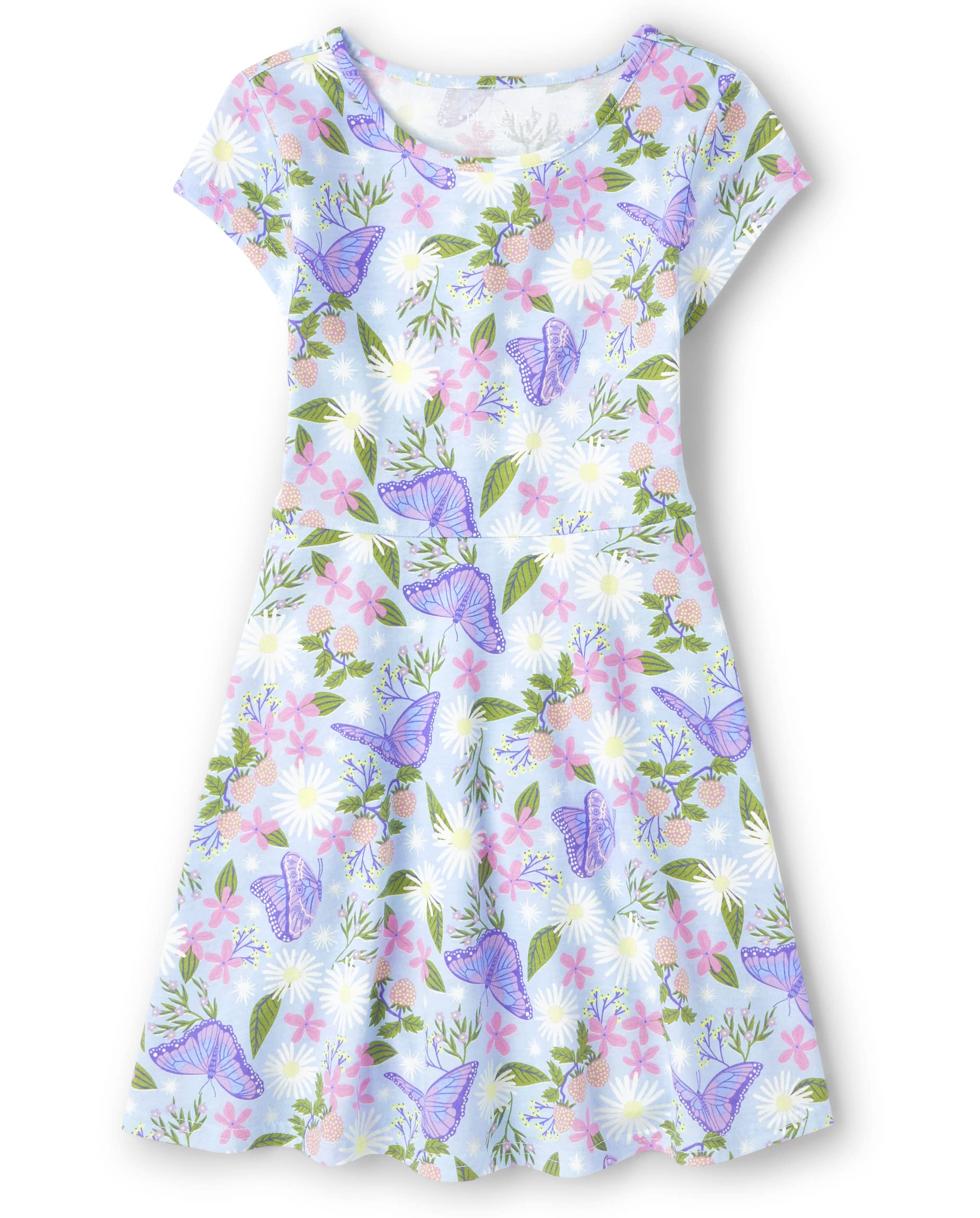 The Childrens Place Girls Plaid Stretch Jacquard Short Sleeve Dress