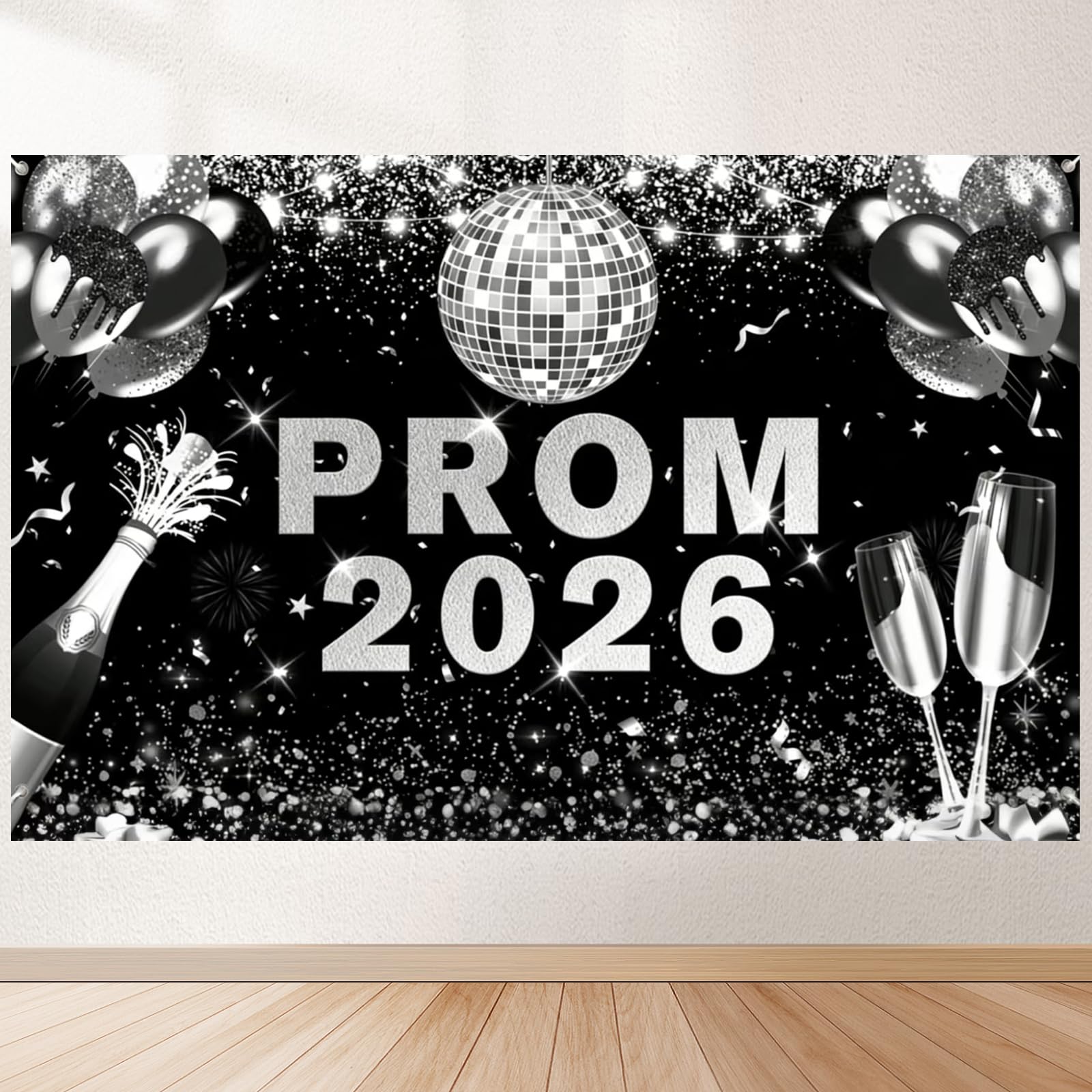 Graduation Banner With White Rope Silver Hanging Ornament For Prom Night Indoor Outdoor Party Elegant Photo Background Decor, prom decorations 2026, prom 2026 decorations, prom decorations