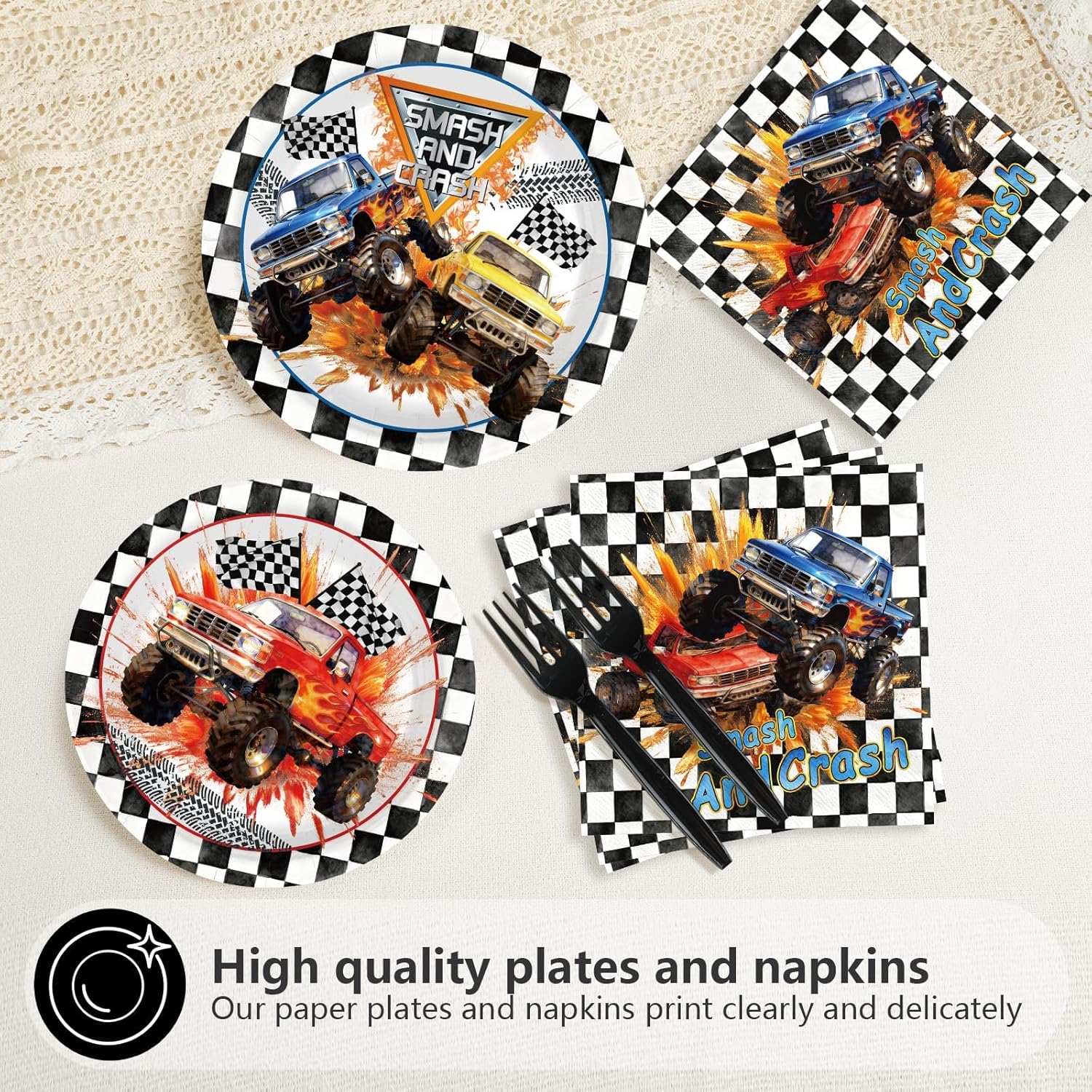 200Pcs Truck Party Decorations Red Blue Yellow Truck Theme Plates and Napkins Car Racing Theme Tableware Set for Boys Kids Birthday Baby Shower Racing Car Party Supplies Serves 50