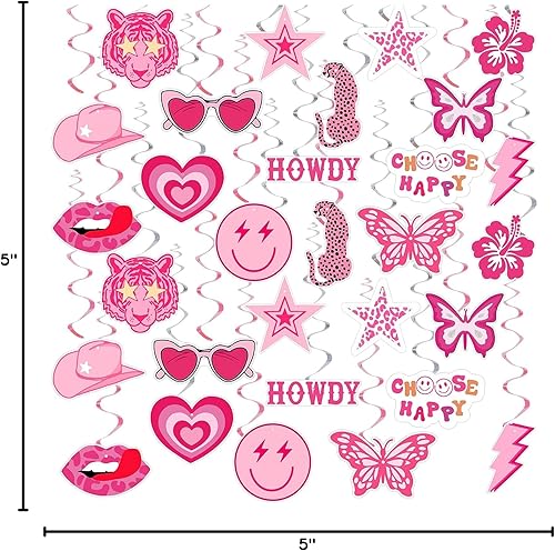 Miniatura 8 de 30 juegos de decoraciones de fiesta de preparación, decoraciones de remolinos de fiesta preparada, pancartas colgantes de preppy, labios rosa