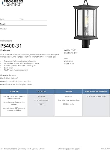 Vista 11 de Progress Lighting P5400-31 Endicott Exterior, Negro