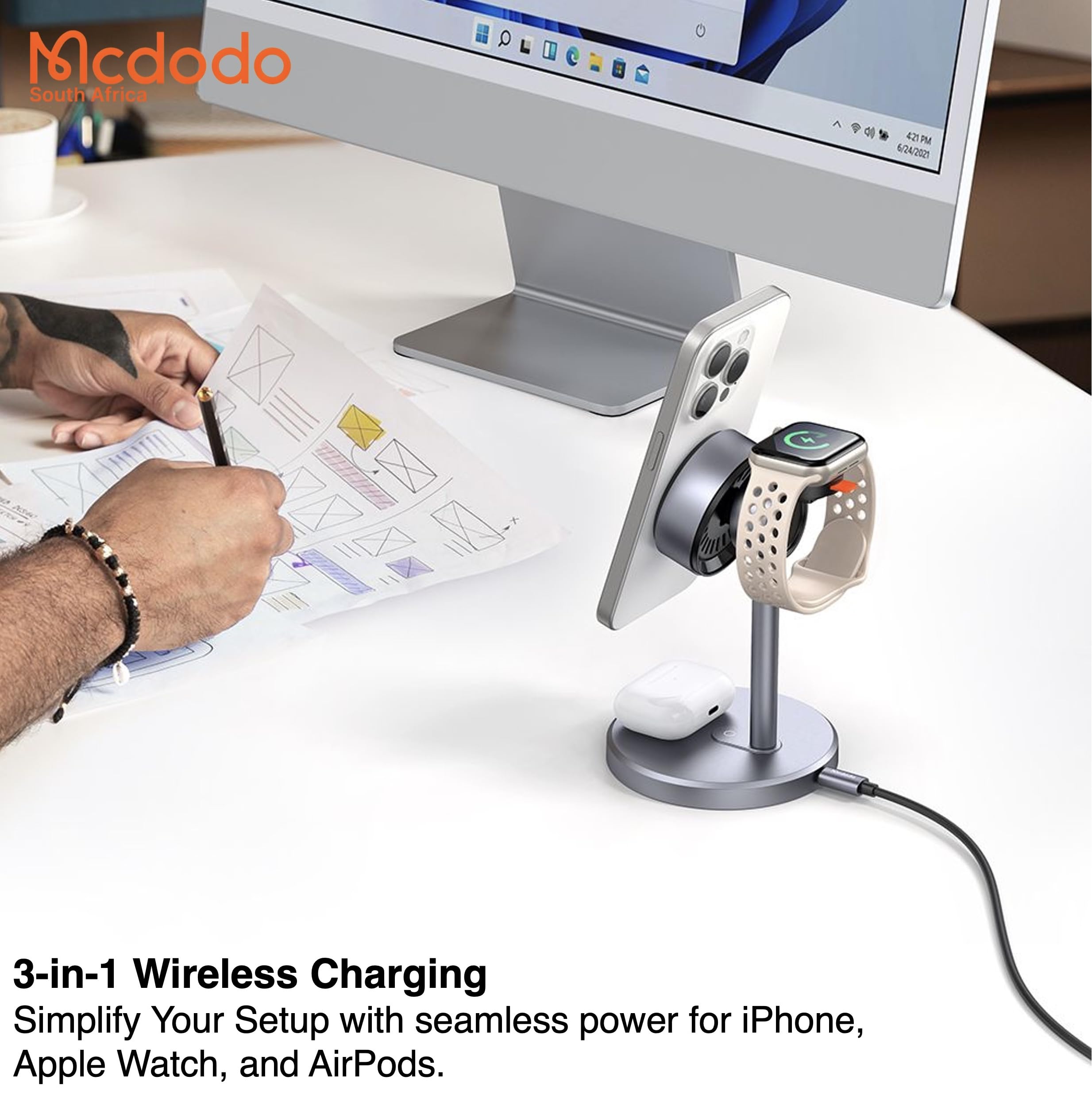 Mcdodo CH-2462 3in1 15W MagQ Qi2 Magsafe iPhone Kablosuz Şarj Standı Siyah Ürün Görseli 3