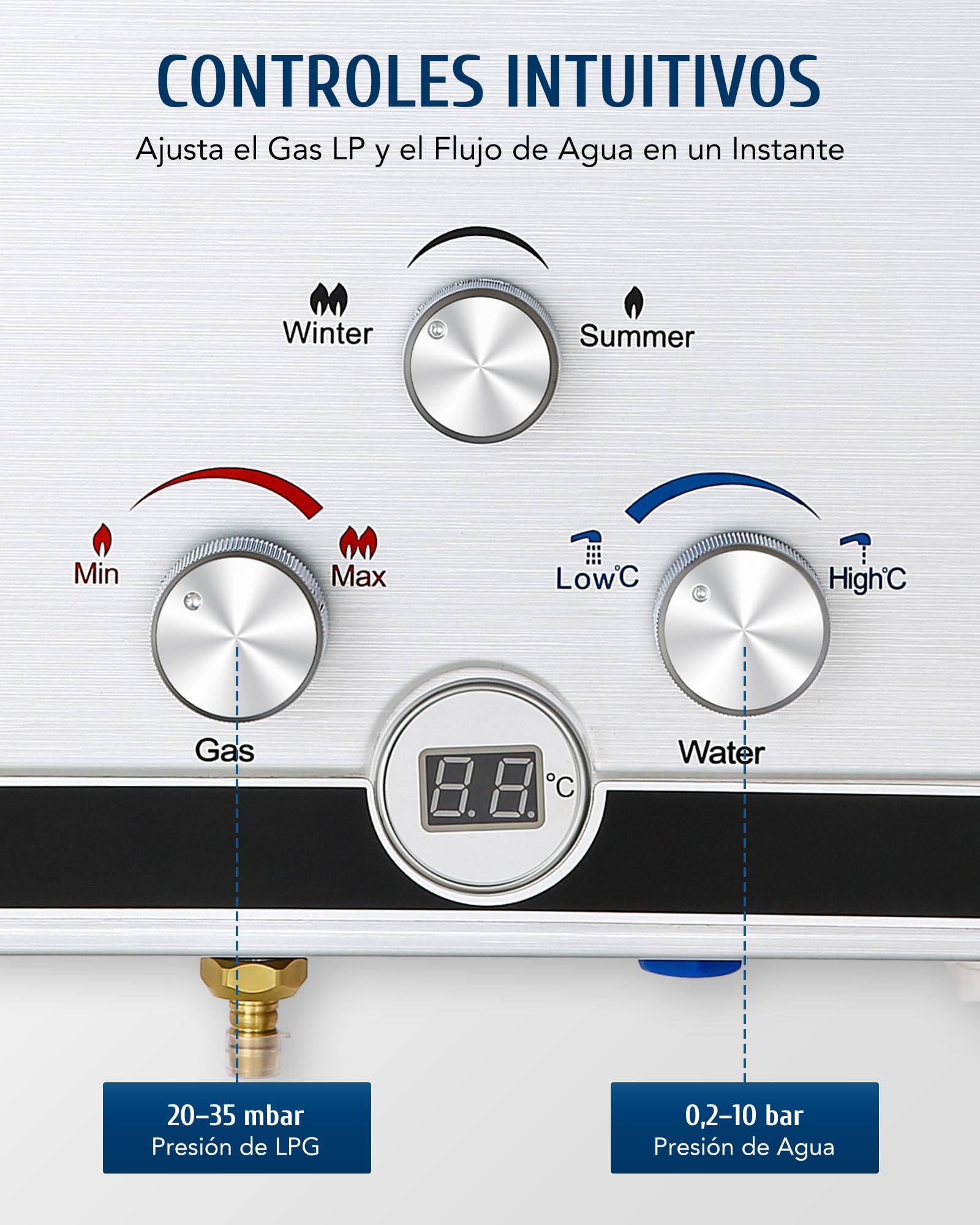 CO-Z 12 L/Min Calentador de Agua Butano, Calentador de Agua a Gas, Certificado CE, LPG Calentador Butano, Calentador de Gas Licuado de Petróleo sin Tanque (12 L/Min)