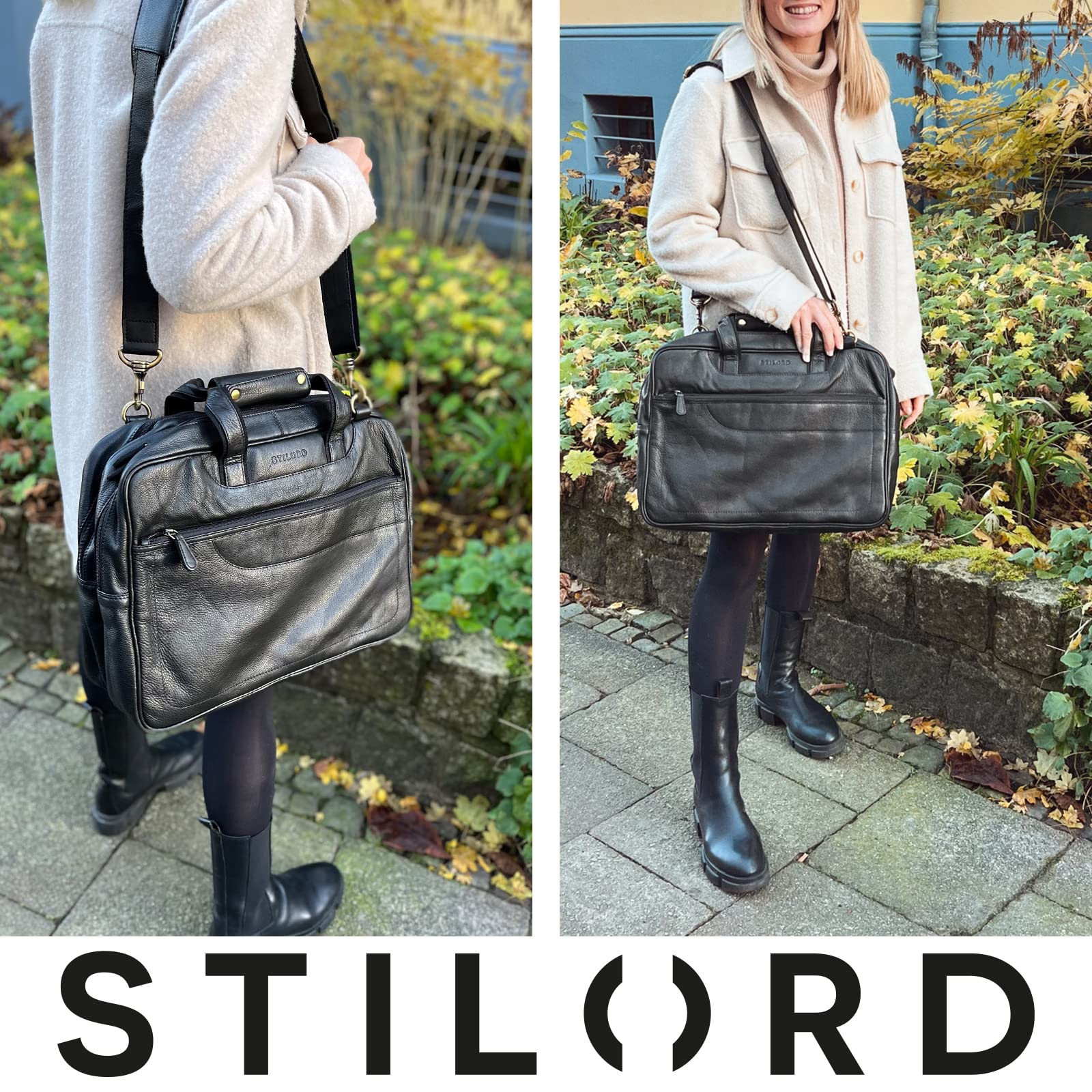 STILORD Astor Sac de Professeur Cuir Serviette Homme Femme Mallette Porte-Documents Grand Sac à Bandoulière Cuir Véritable Couleur:Cognac - Marron foncé