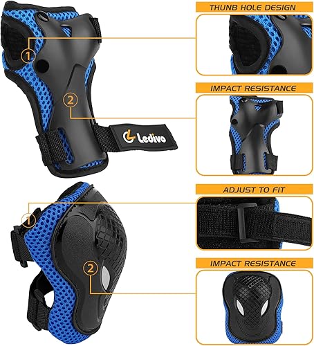 Miniatura 4 de Ledivo Kids Adjustable Helmet Suitable for Ages 3-14 Years Toddler Boys Girls, Sports Protective Gear Set Knee Elbow Wrist Pads for Bike Bicycle