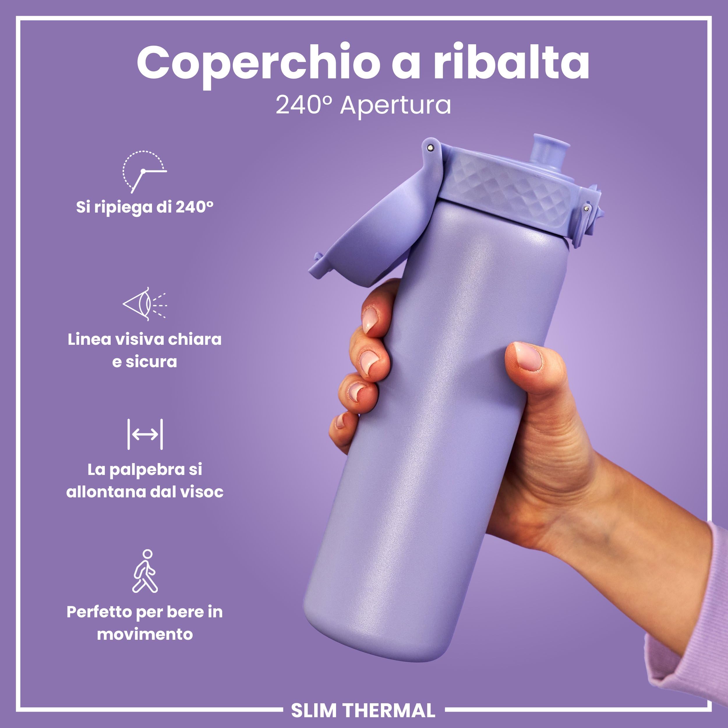 ION8 Borraccia Termica in Acciaio Isolato, 500ml, a Prova di Perdite, Facile da Aprire, Serratura Sicura, Lavabile in Lavastoviglie, Maniglia per il Trasporto, Facile Pulizia, Durevole