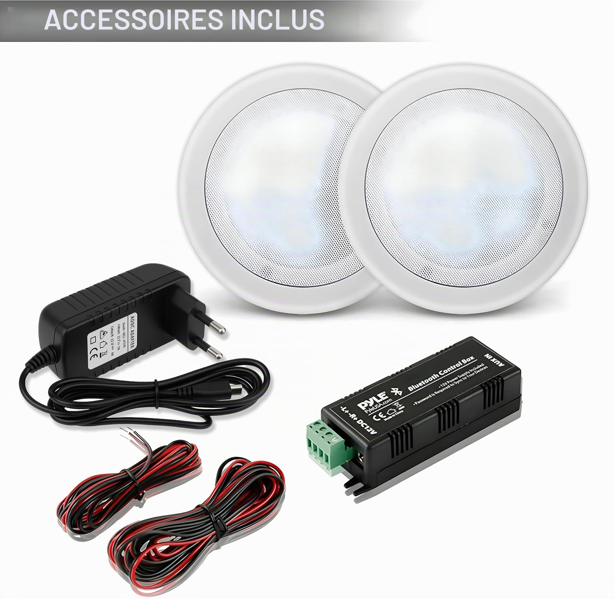 Pyle Enceintes Bluetooth 2 Voies à Encastrer Mur/Plafond avec Connexions Rapides et Grilles Interchangeables