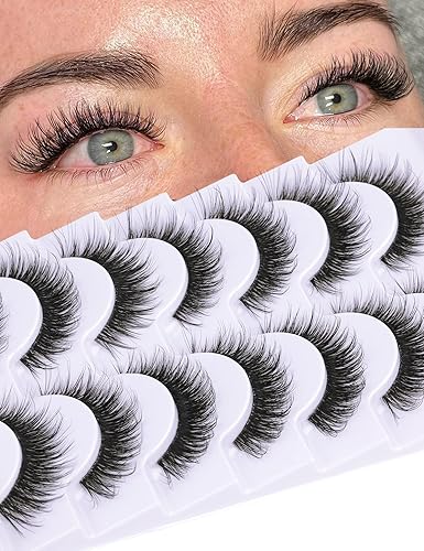 Pestañas de visón esponjosas de aspecto natural, pestañas de ojo completo 8D, 0.787 in de largo, paquete de 10 pares de pestañas postizas