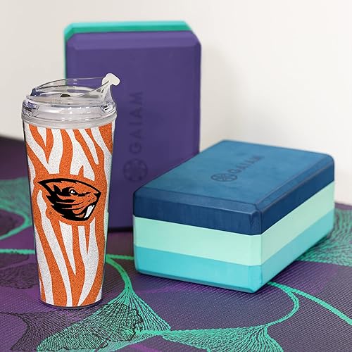 Miniatura 71 de Rico Industries NCAA - Vaso de acrílico con purpurina de 24 onzas con tapa con bisagras, vaso de doble pared con licencia oficial y popote Brillo