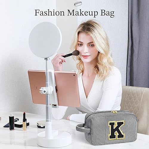 Miniatura 3 de Bolsa de maquillaje rosa con inicial grande y personalizada, bolsa de maquillaje cosmética, ideal para regalar a mujeres y cumpleaños, "Rosa, Q