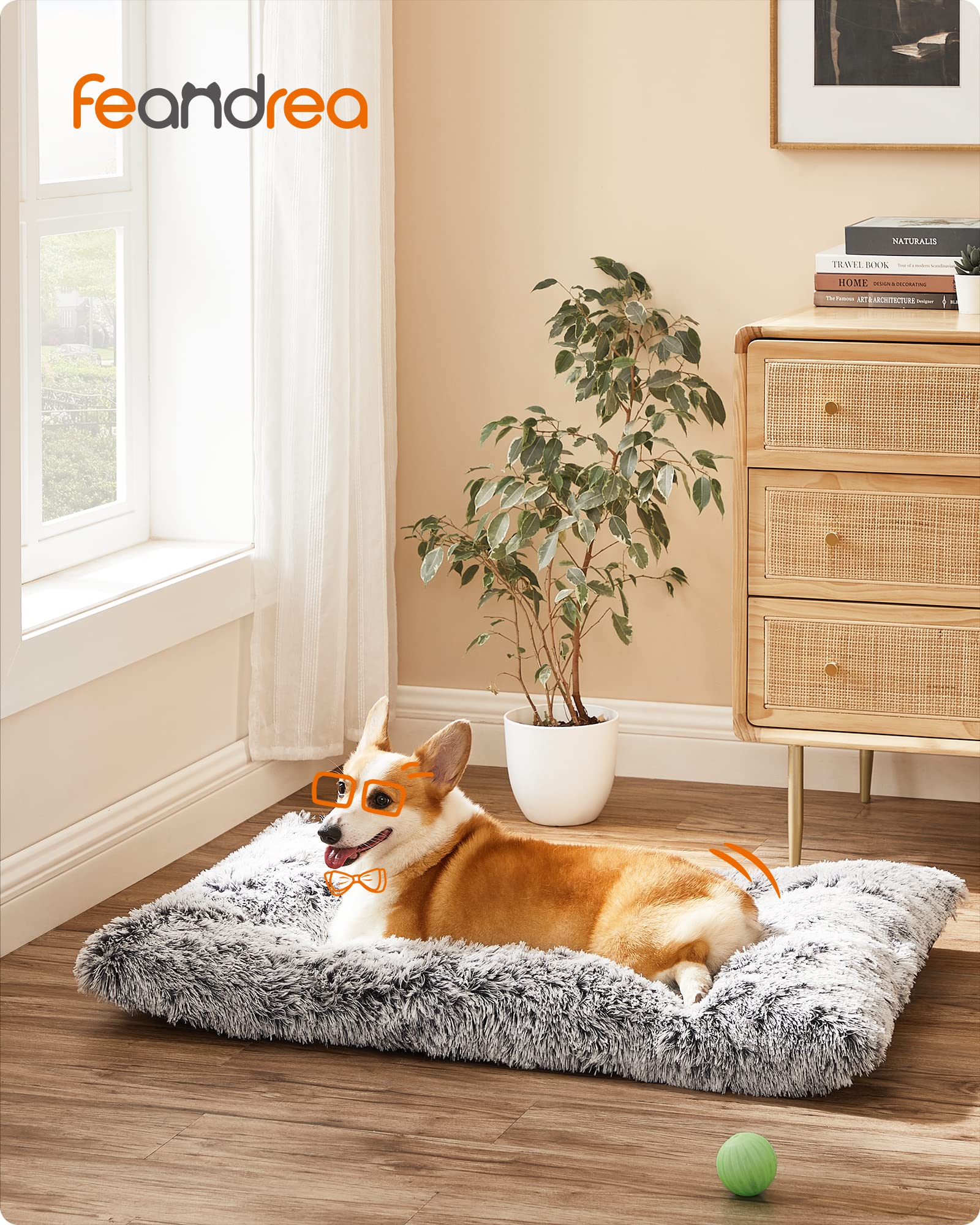 Feandrea Cuccia per Cani, Tappetino per Animali di Peluche Morbida, 95 x 60 cm, Imbottitura Soffice, Lavabile in Lavatrice, Cuscino per Cani Multiuso, Grigio Ombré PGW202G01