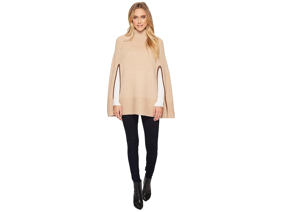 

LAUREN Ralph Lauren Turtleneck Honeycomb Capelet (Camel) Women's Long Sleeve Pullover, Tan