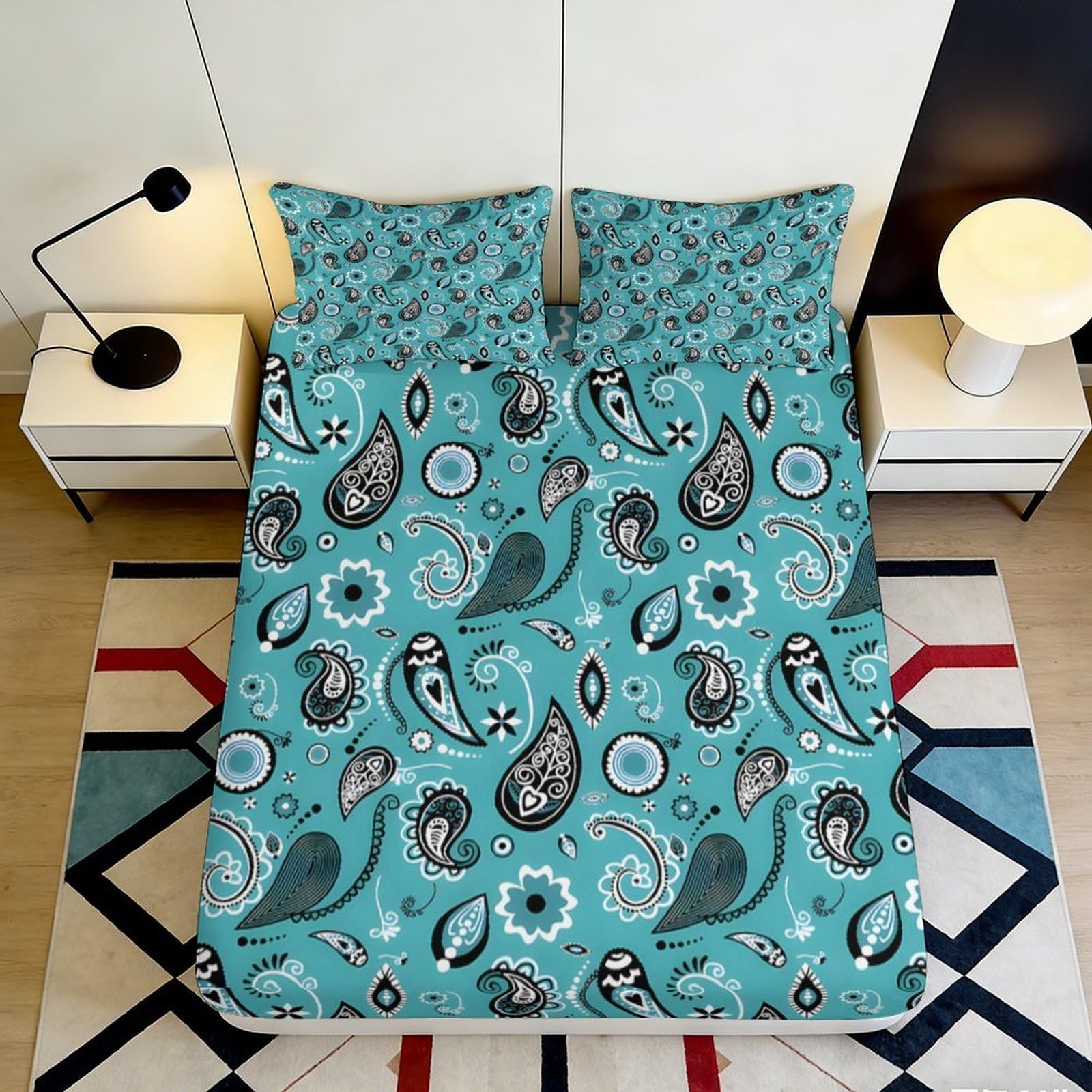 3D Printed Peacock Feather Fitted Sheet Microfiber Deep Pocket Non-Slip Bedroom Bedding Peacock Feather Mattress Fitted Cover for All Ages 120x200x25cm