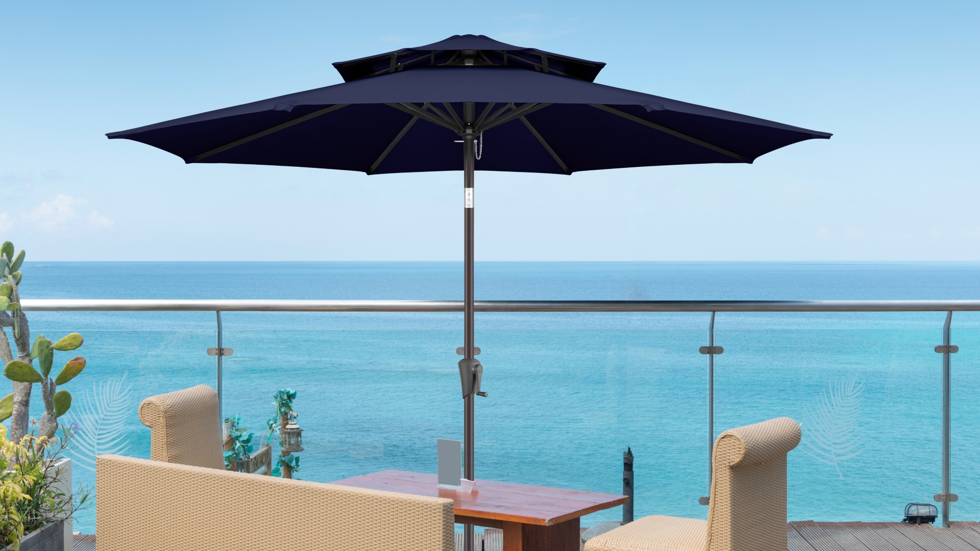 hd designs 9ft patio umbrella AckMizz Outdoor with Tilt, 2 Tiers, 9 ft Red Joe Matelasse Chevron Leather High Quality Material Idées Cadeaux Lure Colour:Firetiger
