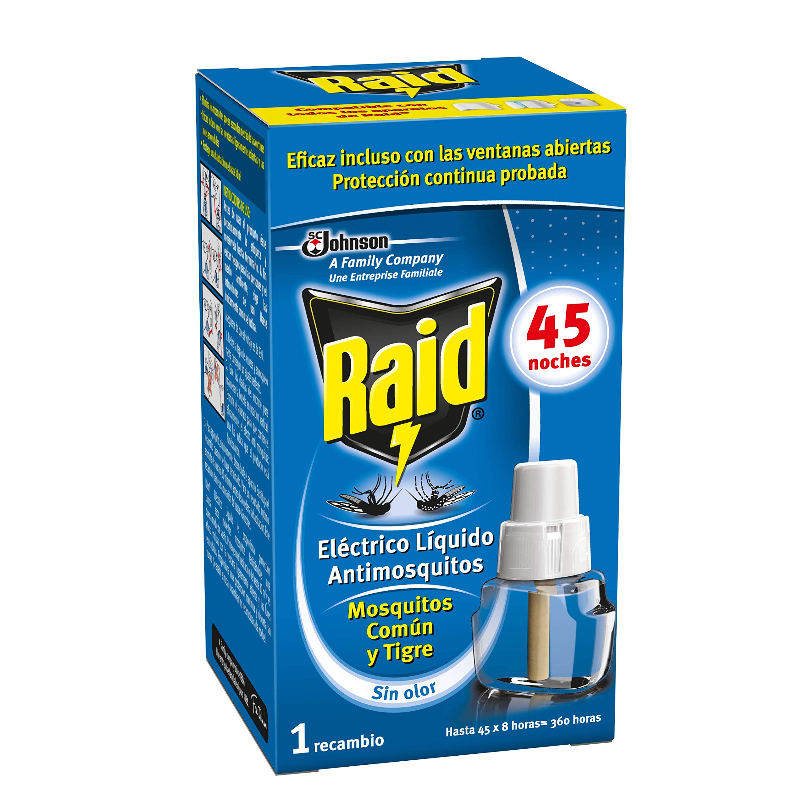Raid - Recambio para difusor eléctrico anti mosquitos comunes y tigre, 3 x 45 noches (Pack 3 recambios, 135 noches) )