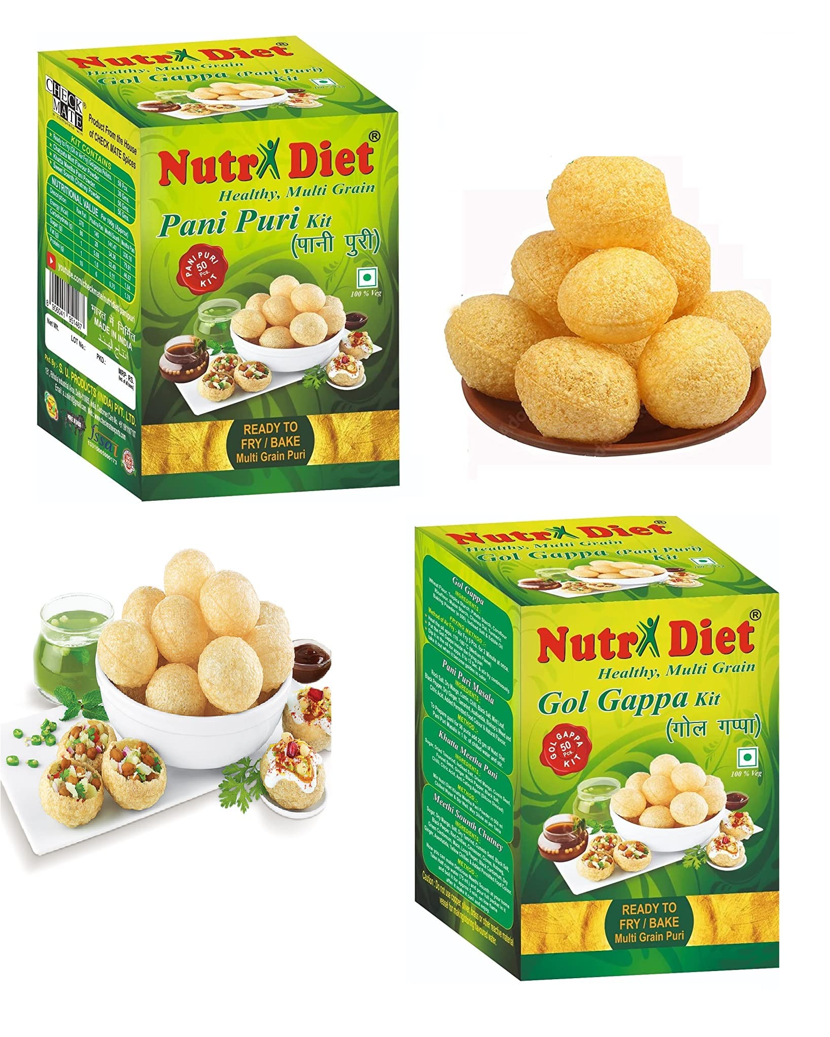 NUTRIDIET Pani Puri Golgappe Puchka kit with Paani Puri Masala, Khatta Meetha Paani, Meethi South Chutney Each Pack 50 Pieces (Combo Pack Of 2) (B0B35Z49CN) Amazon Price History, Amazon Price Tracker