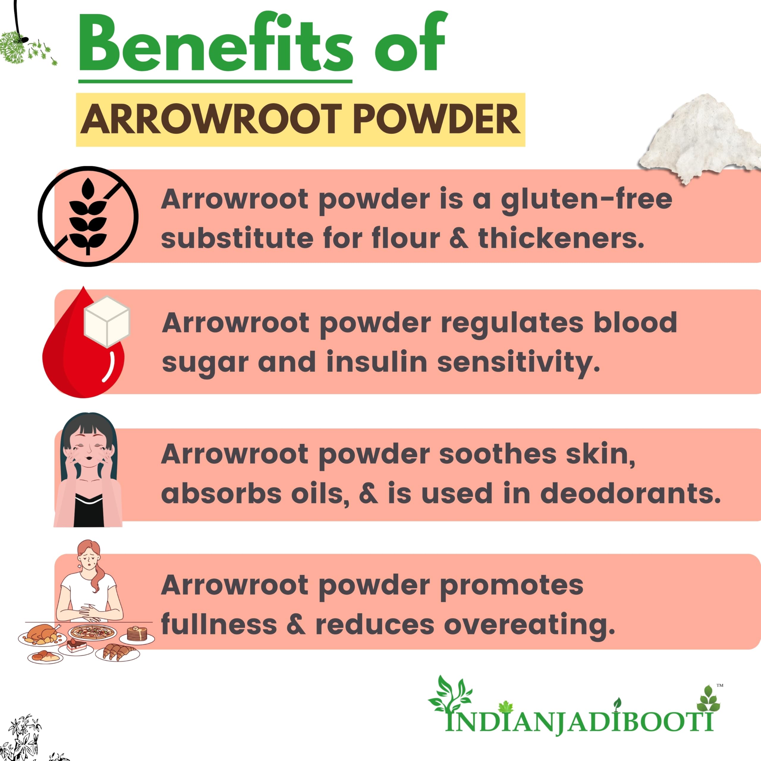 IndianJadiBooti Ararot Powder - Pure Arrowroot (Maranta Arundinacea) - Natural Gluten-Free Starch & Thickener for Baking & Digestive Comfort, 400 Grams Pack 1
