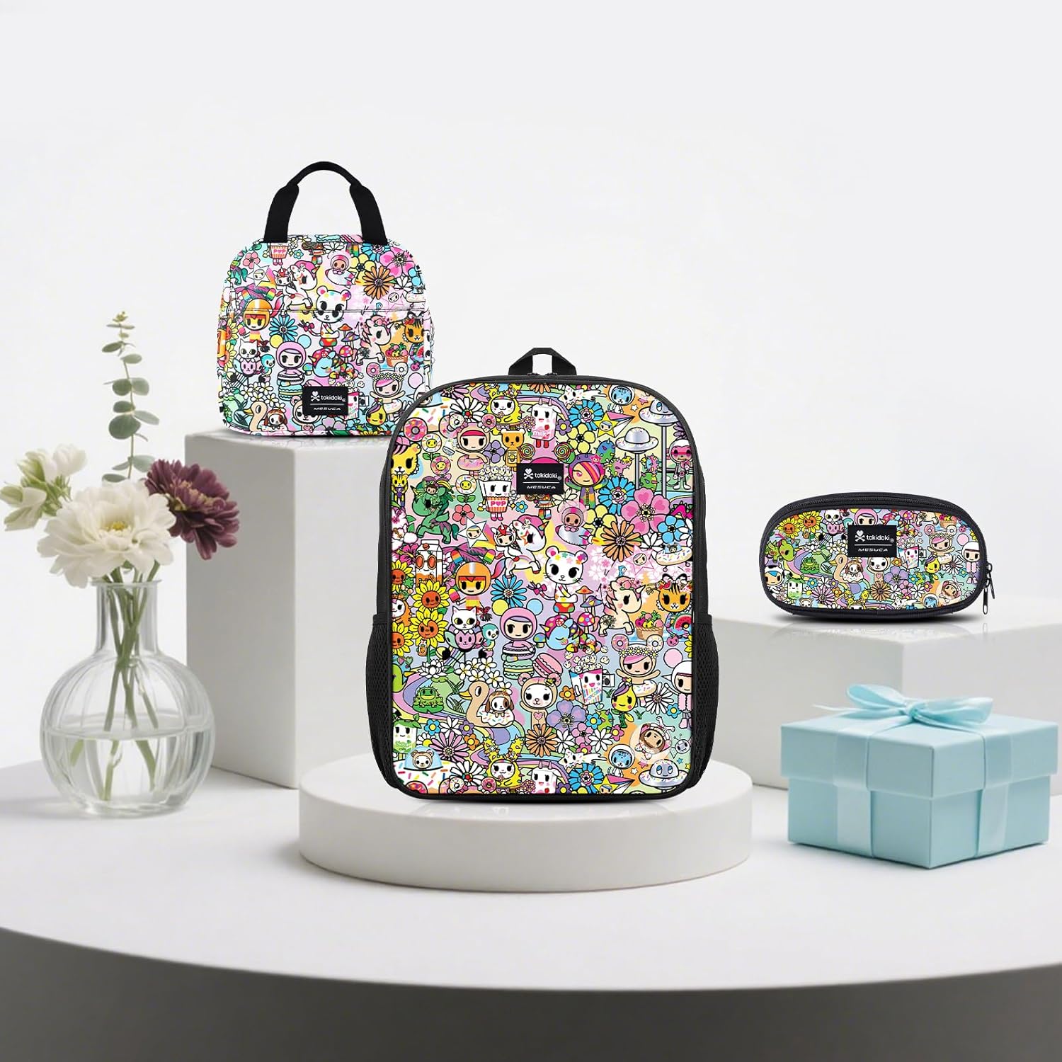 Tokidoki Backpack Set Casual Backpack with Unicorno Keychain Cute Laptop Bag Insulated Lunch Bag (yellow)