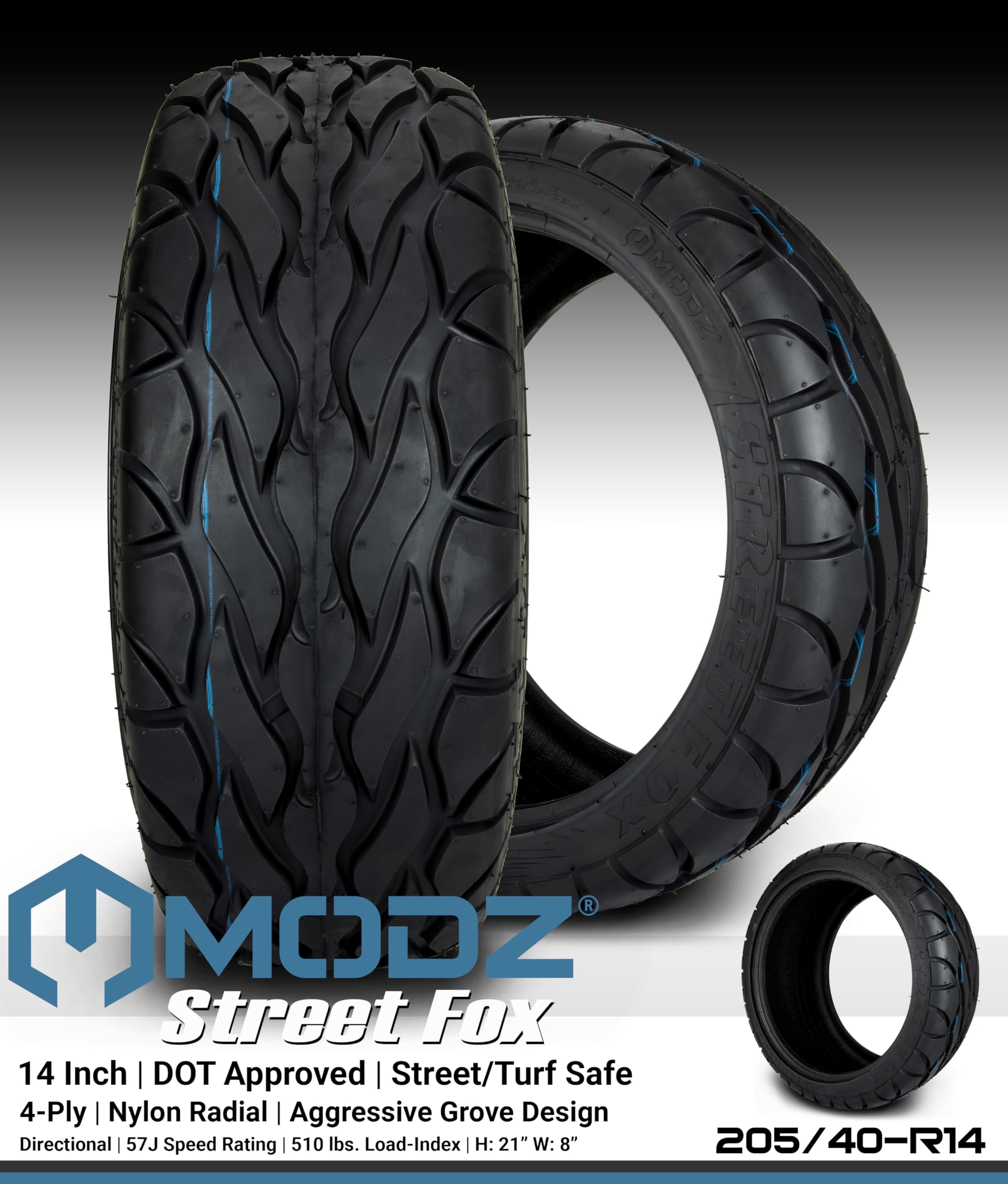 Amazon.com: MODZ® Street Fox 205/40-R14 Radial DOT Golf Cart Tire