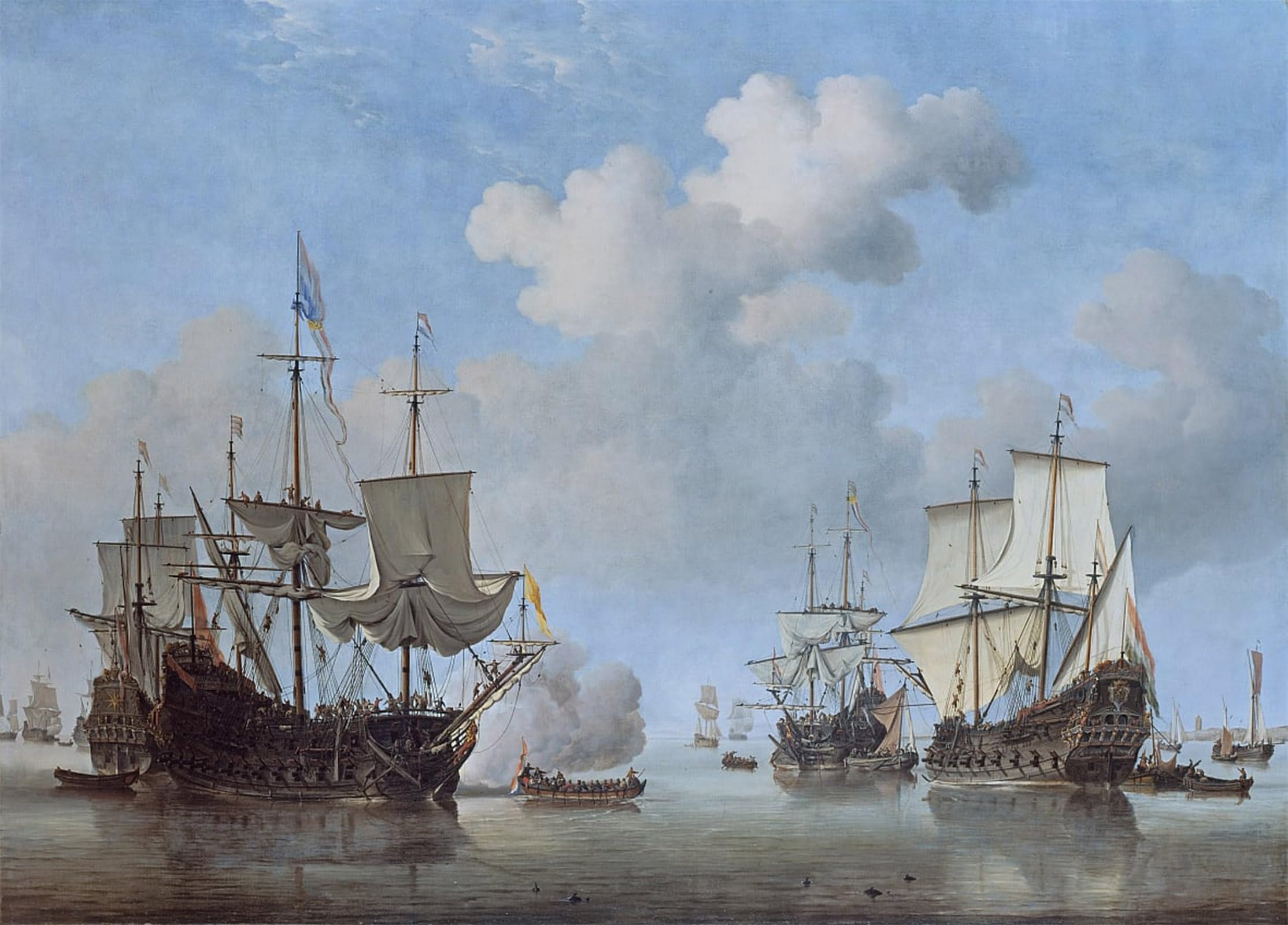 POSTERIIk Vintage Classic Picture Landscape Artwork Calm Dutch Ships Coming to by Willem Van De Velde the Younger Portrait Canvas Painting for Office Home Decor 60x90cm