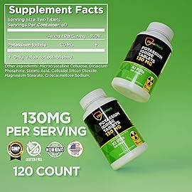 Potassium Iodide Tablets 130 mg | 120ct Iodine Tablets for Radiation Exposure - Potassium Iodine Pills - YODO Naciente - KI Pills - Made in USA - ThyroShield