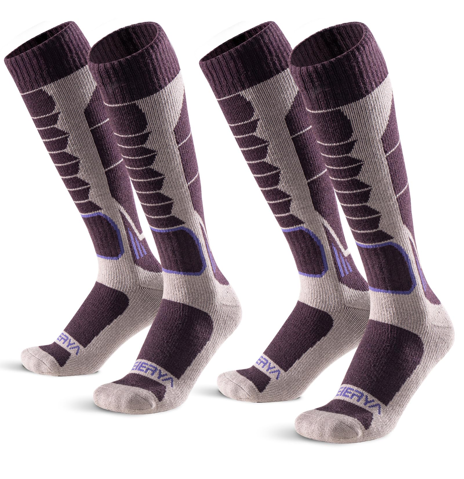 Merino Wool Ski Socks for Men, Women &amp; Youth - Over-the-Calf Full Cushion Thermal Snowboard Socks, Winter Performance