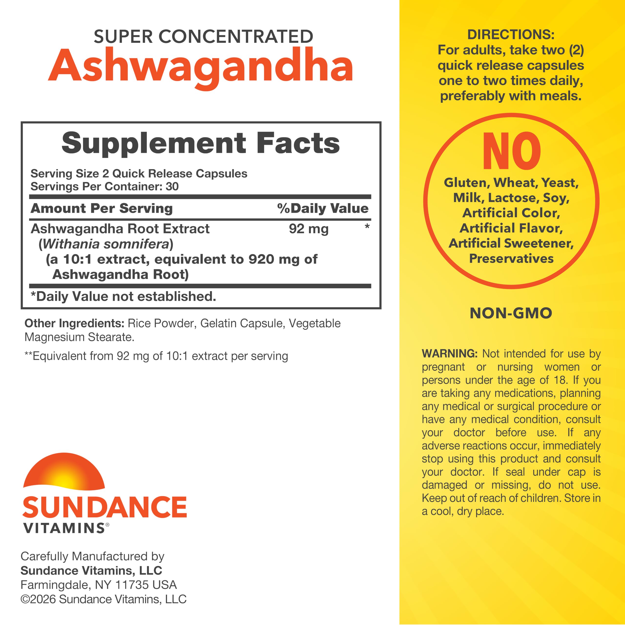Sundance Ashwagandha | 60 Capsules | Super Concentrated — Amazon image 2