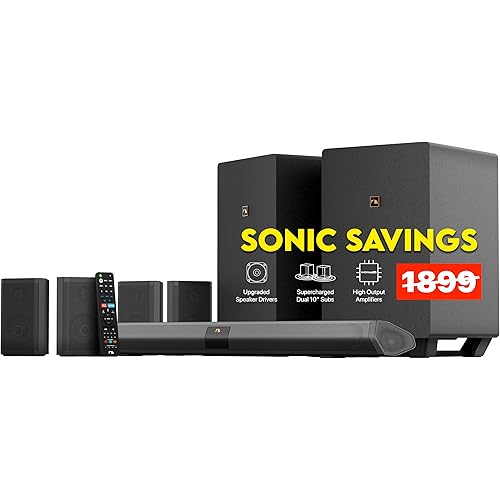 Nakamichi Shockwafe Ultra 9.2.4 Channel Dolby Atmos/DTS:X Soundbar with Dual 10" Subwoofers, 4 Rear Surround Effects Speakers, eARC and SSE Max Technology