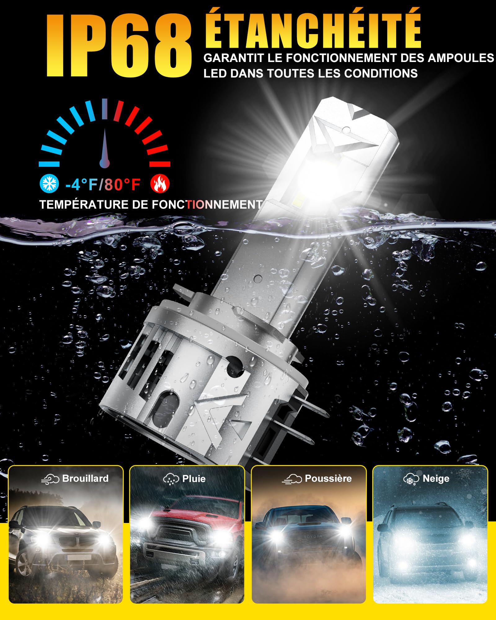 Ampoules LED H15 pour Phare, 20000lm 80W (kit), 6000K Blanc Froid, Jusqu’à +600% Plus Lumineuses, DRL/Feux de Jour & Feux de Route, Taille Mini 1:1 (Remplacement halogène), Lot de 2.