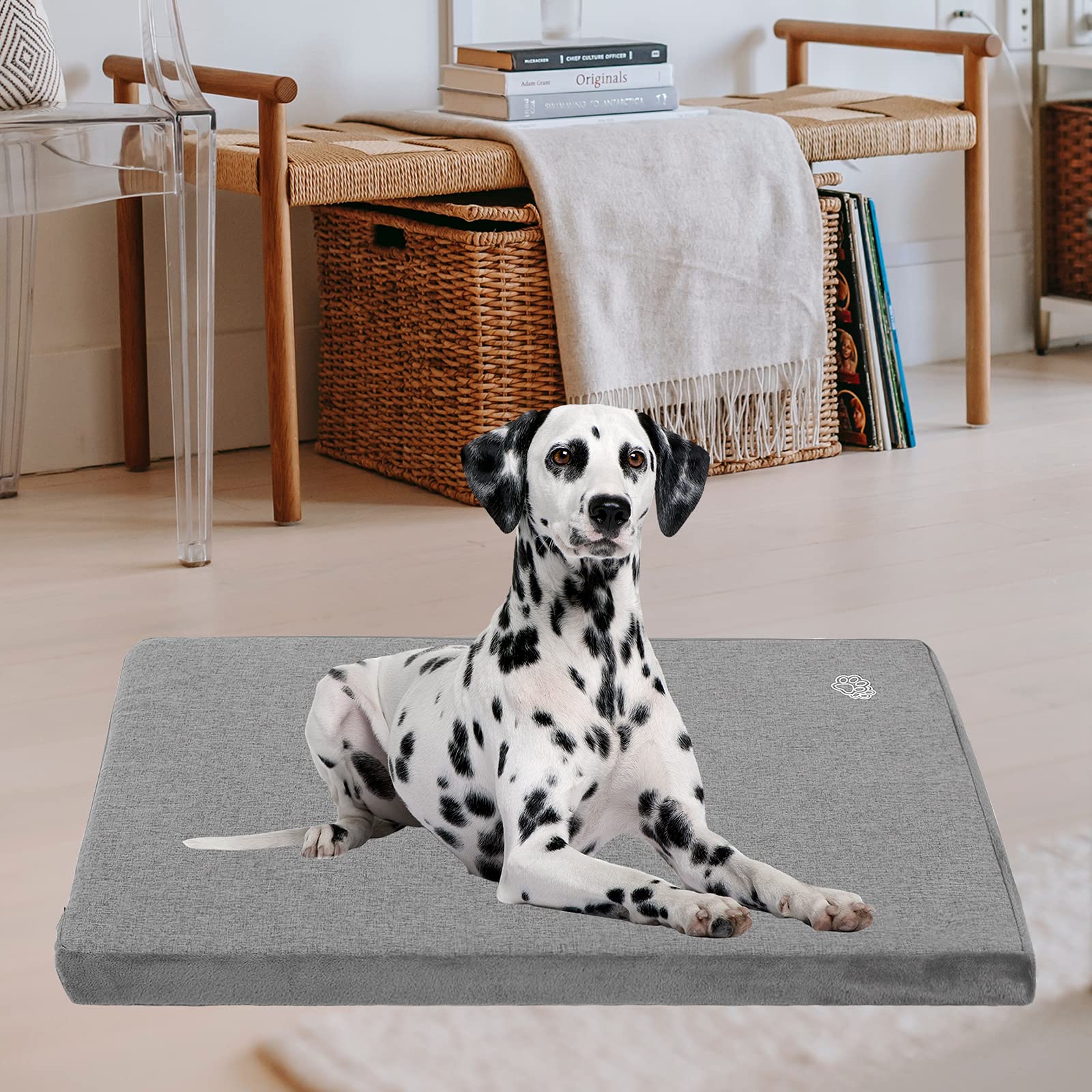 EMPSIGN Cojín para Perro Reversible Funda extraíble Lavable, 104x71x7,6 cm | gris, espuma alta densidad, impermeable interior, transpirable refrescante, apto para jaula, empaquetado al vacío