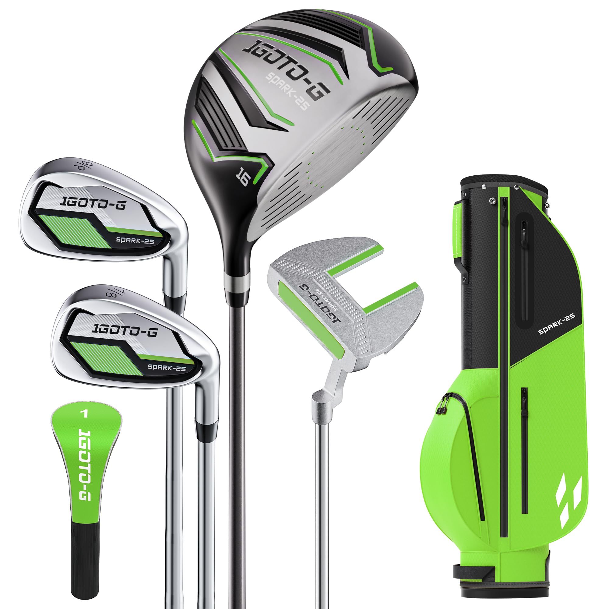 5/6/7 Pieces Kids Golf Clubs Set - Youth Golf Clubs Junior Set Ages 3-14 Includes Stand Bag, 1# Driver, 5# Hybrid, 7#, PW# Irons and Putter Right/Left Hand for Boys Girls