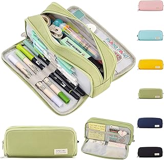 Grande Capacità Astuccio con 3 Scomparti per Bambina e Ragazzo, Per Ufficio & scuola, Astuccio Portatile Multifunzionale-Astuccio Portamatite Studenti-Verde Chiaro(Solo un astuccio,nessuna penna)