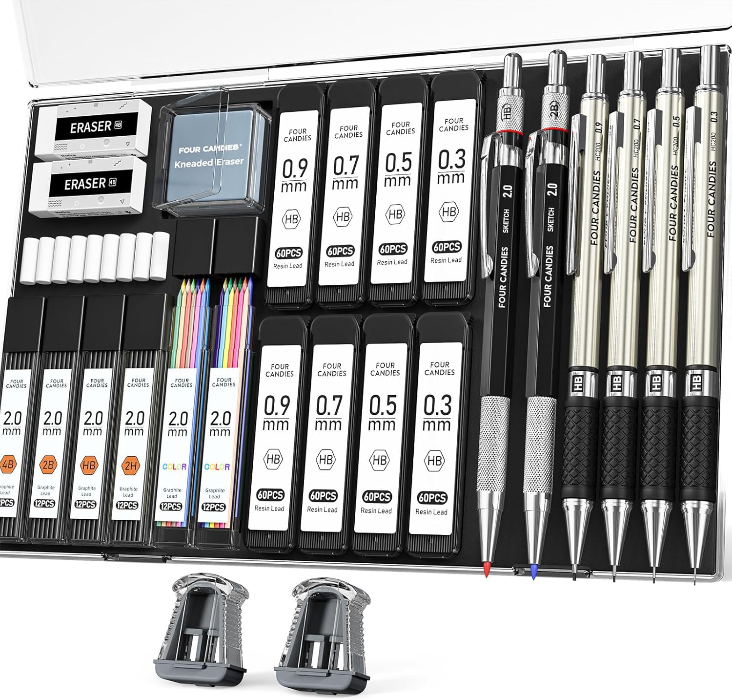 Four Candies 27PCS Art Mechanical Pencil Set with Case, 4PCS Metal ...