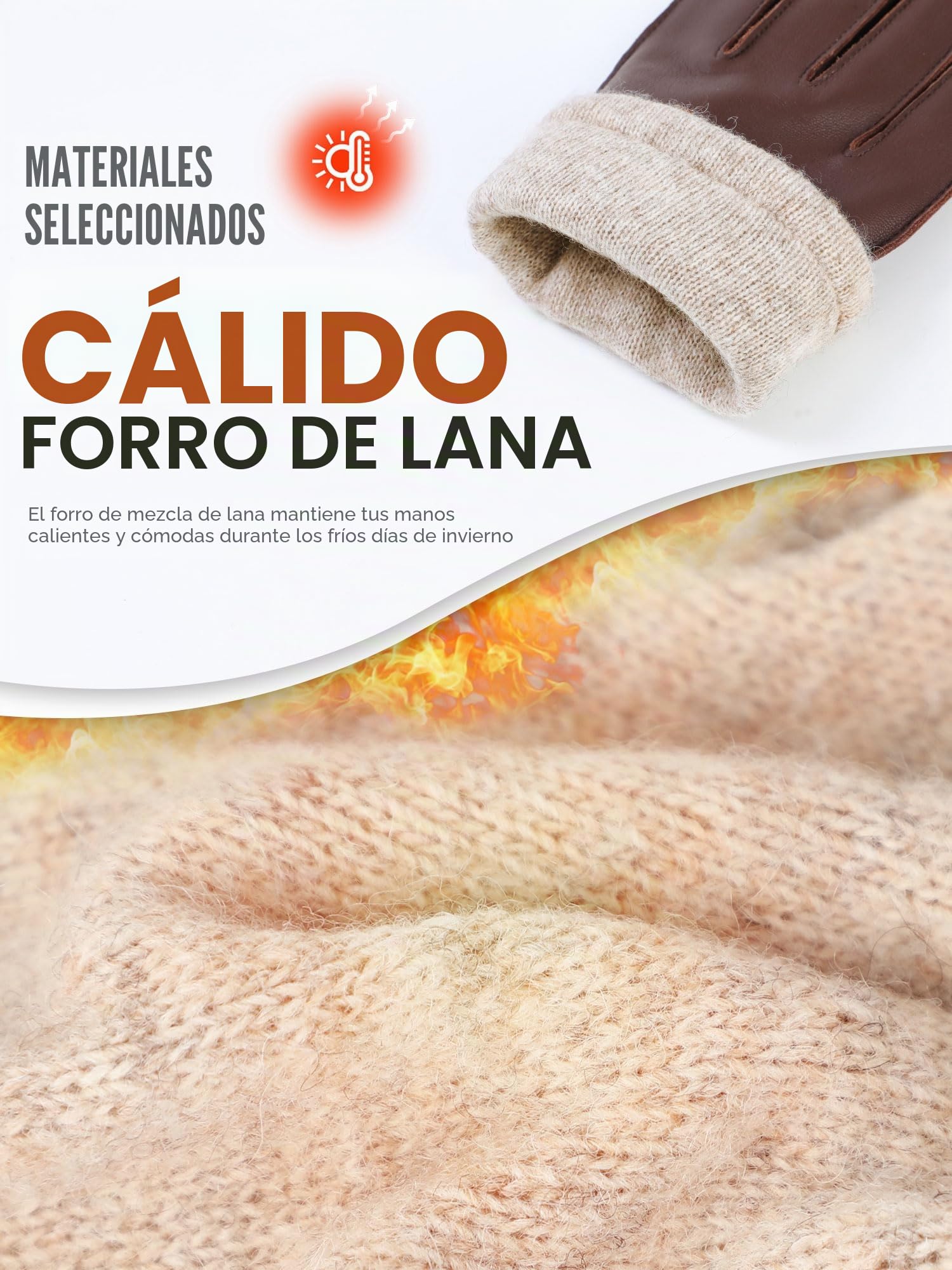 GSG SINCE 1998 Guantes de Cuero Hombre | Piel de Oveja, Compatibles con Pantalla Táctil, Forro de Lana, Guantes de Invierno Cálidos para