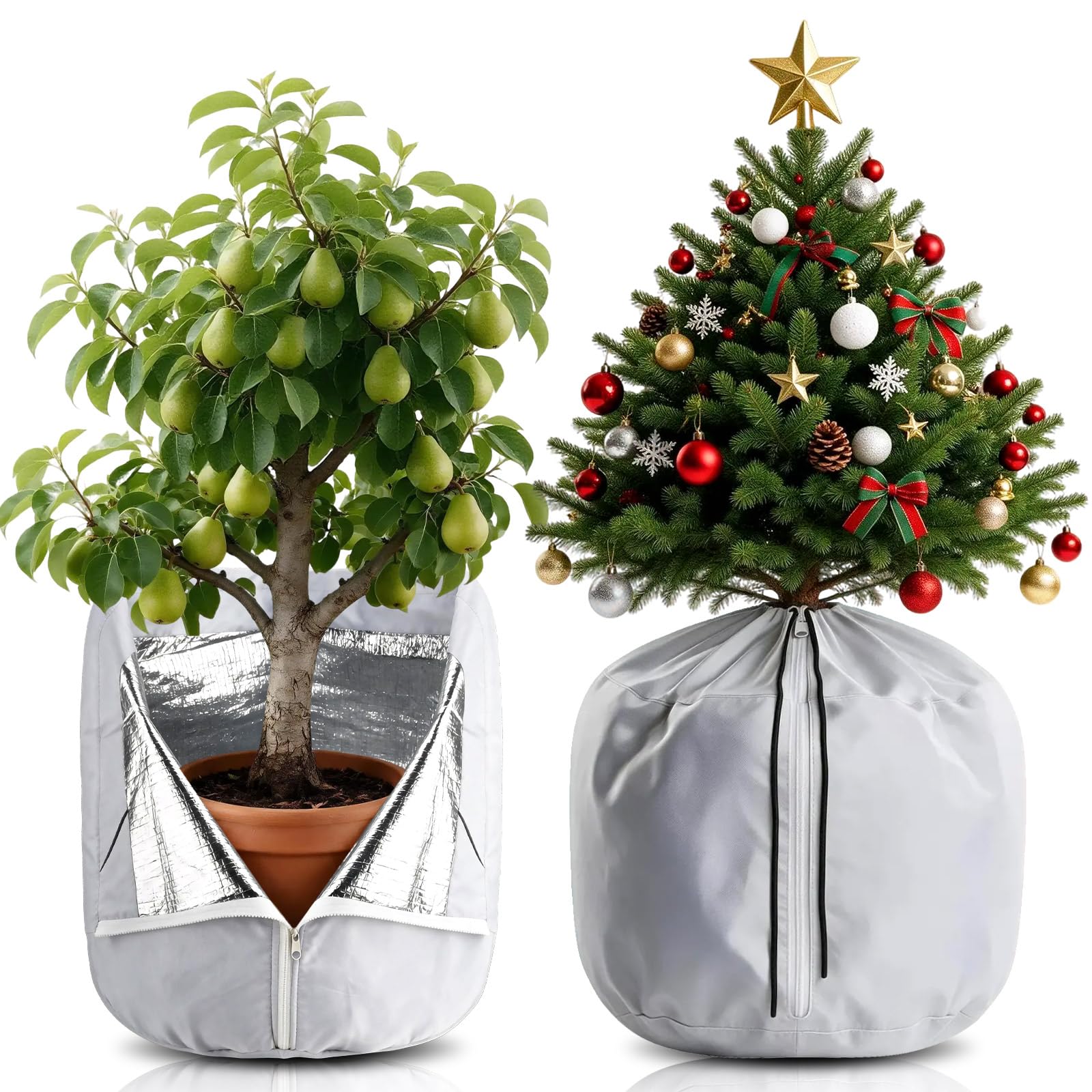 2Stück Winterschutz für Kübelpflanzen,H 50 cm x Ø 45 CM,Thermo Topfschutz | 4-Lagiger Winterschutz Kübelpflanzen mit Aluminiumfolie,Reißverschluss und Kordelzug.Schützt Wurzeln vor Frost Schnee
