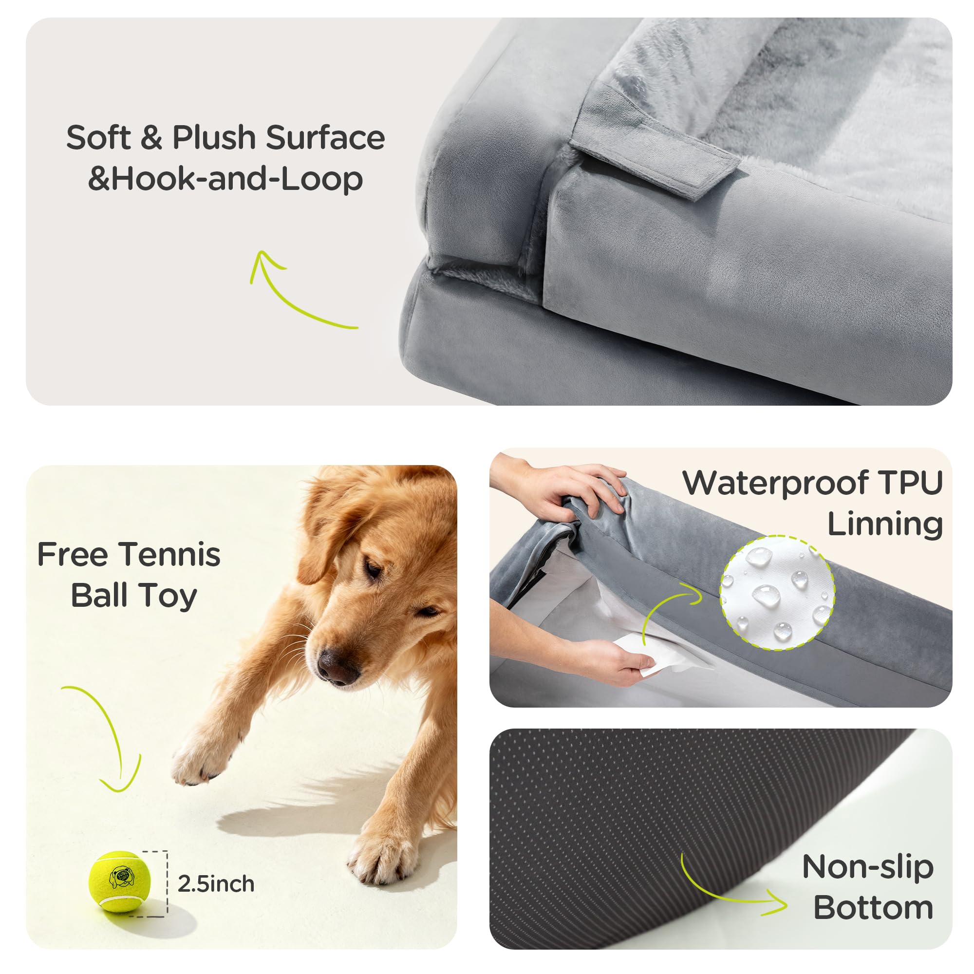 Extra Large Dog Bed, Orthopedic XL Washable Memory Foam Bed for Big Dogs Waterproof Pet Couch Sofa Bolster with Removable Cover, Non-Slip Bottom, Tennis Ball Toy, 42x30 - image 6