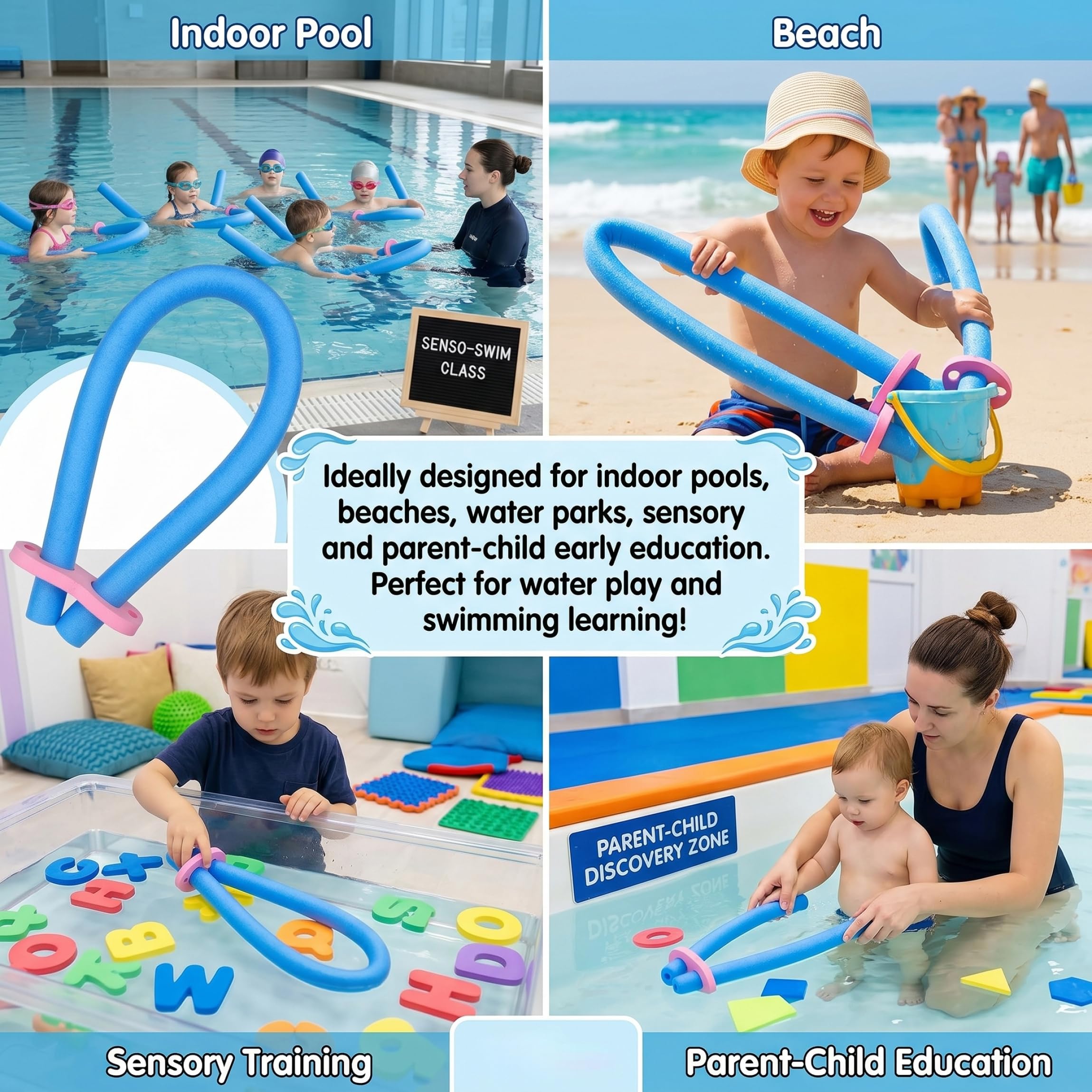 Fideos para Piscina a Granel, 2 Unidades de Fideos para Piscina con Conectores de Doble Orificio, Espuma Eva de Alta flotabilidad, 2, 36 Pulgadas, a Granel