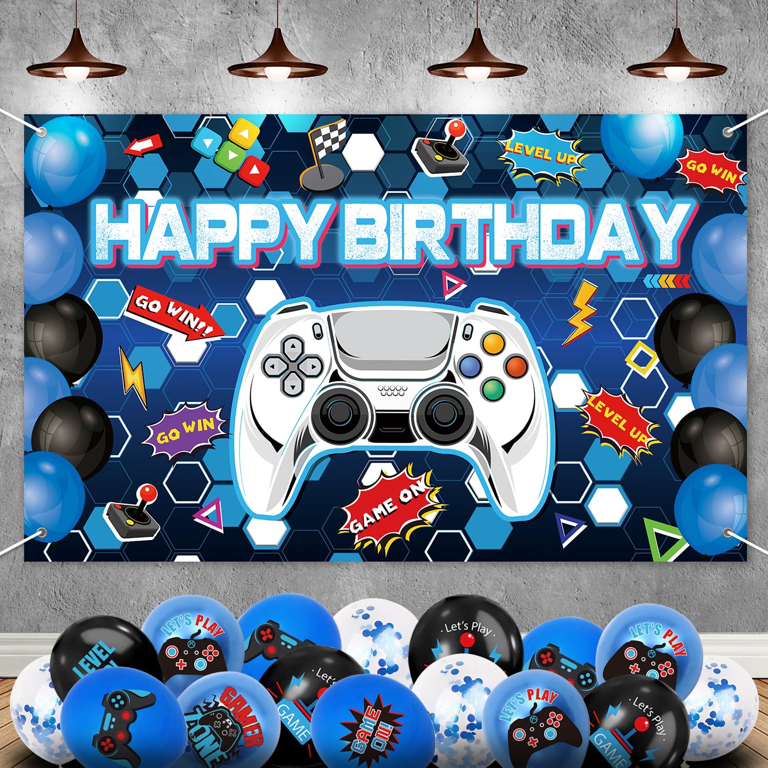 Gamer Birthday Party Decorations - 31PCS Gaming Party Supplies with Backdrop, Latex & Foil Balloons - Video Game Theme Decor for Boys & Game Nights