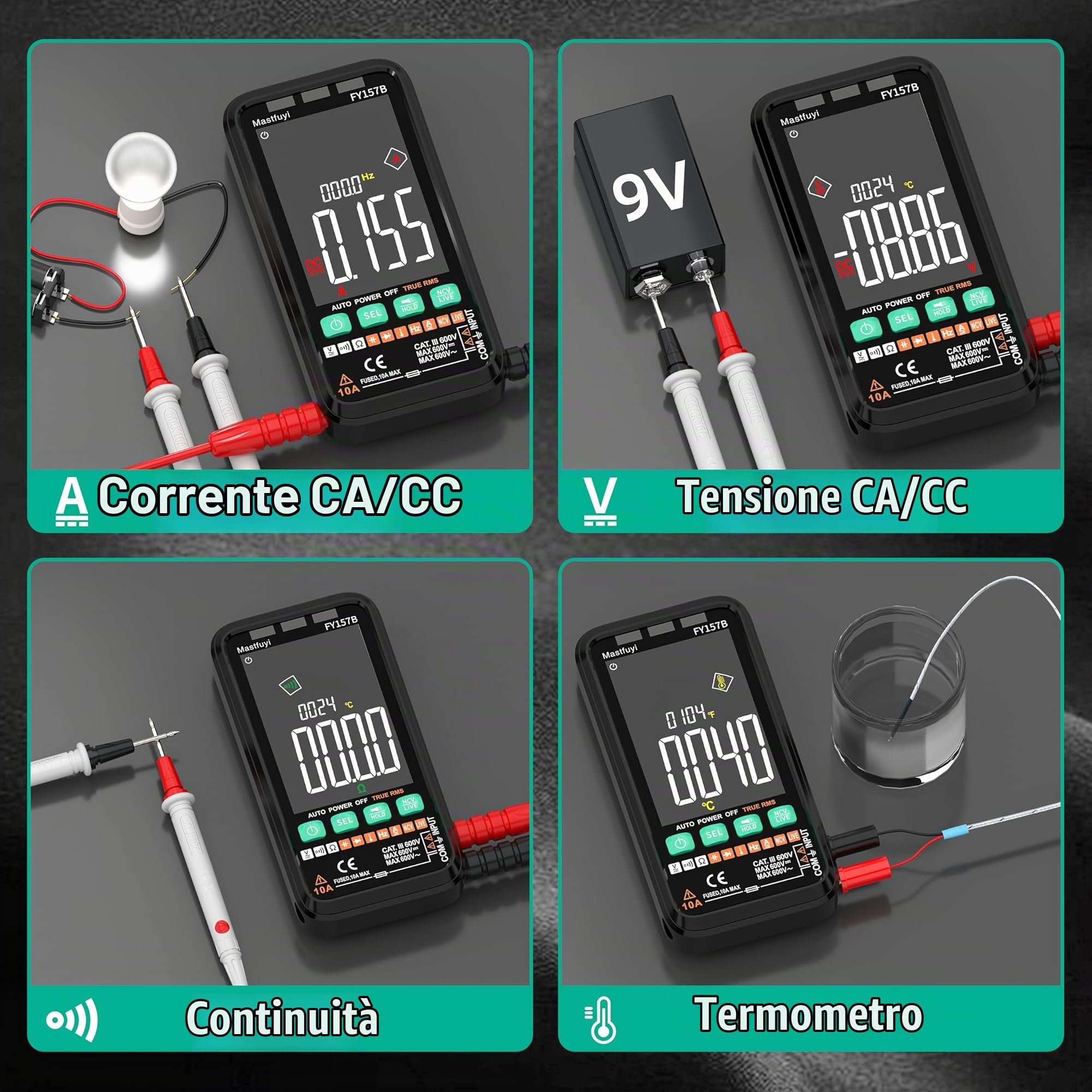 Multimetro, Tester Elettrico Ricaricabile, Multi-Tester Intelligente NCV, TRMS 6000, Protezione da Sovraccarico, Intervallo Automatico, Tensione, Corrente, Capacità, Continuità, Frequenza, Resistenza