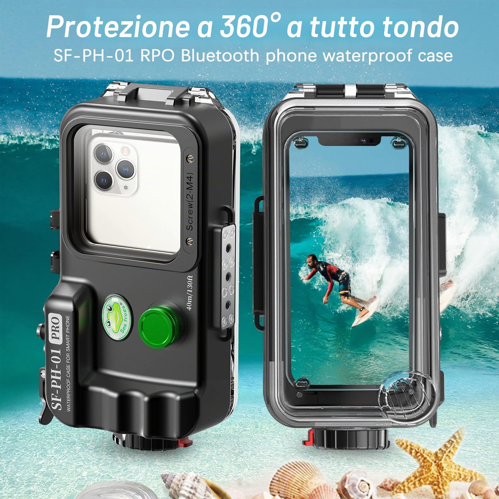 HolaFoto Seafrogs Sf-Ph-01 Pro Professionista Custodia Per Il Telefono Di Immersione [40 M/130Ft] Alloggiamento Impermeabile Per Cellulare Andriod E Iphone