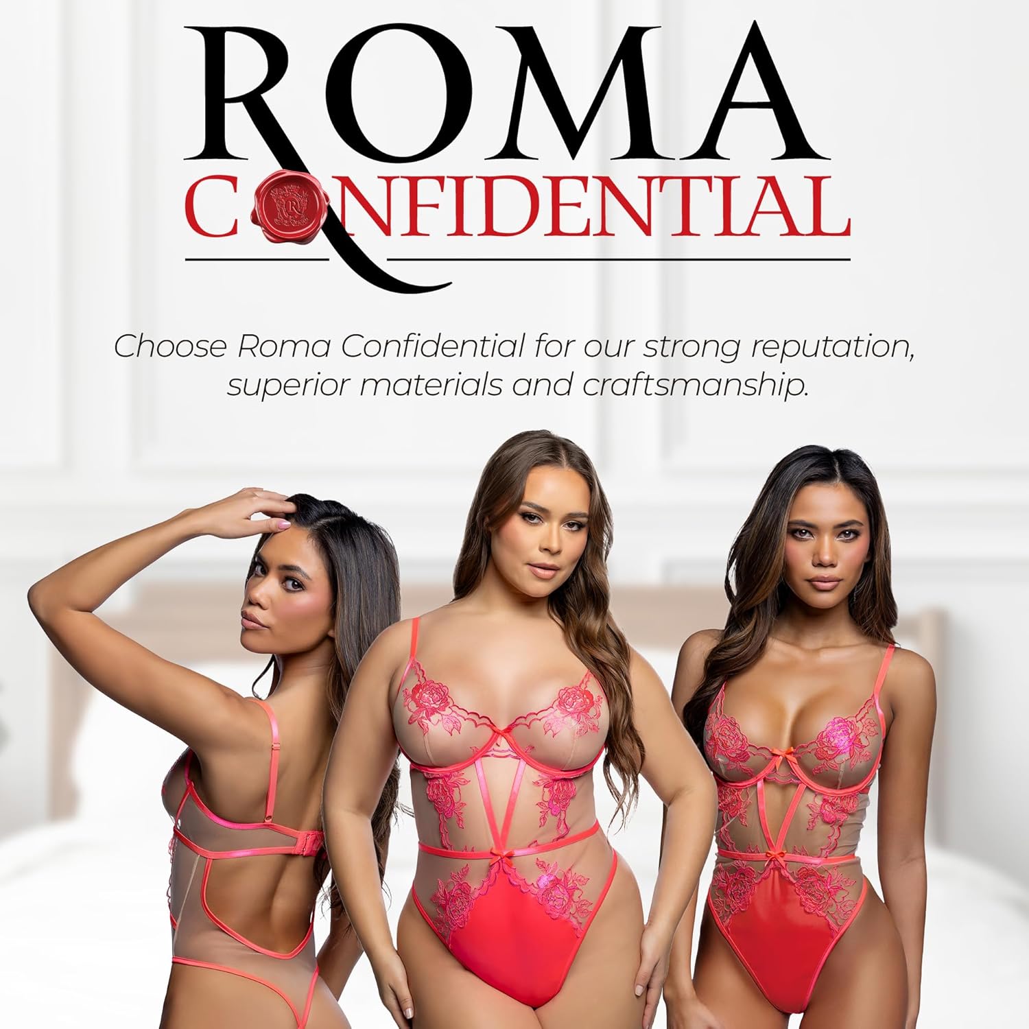 Sexy Teddy Lingerie for Women Roma Wild Fire Sheer Mesh & Floral Lace Strappy One Piece Lingerie Bodysuit with Underwire