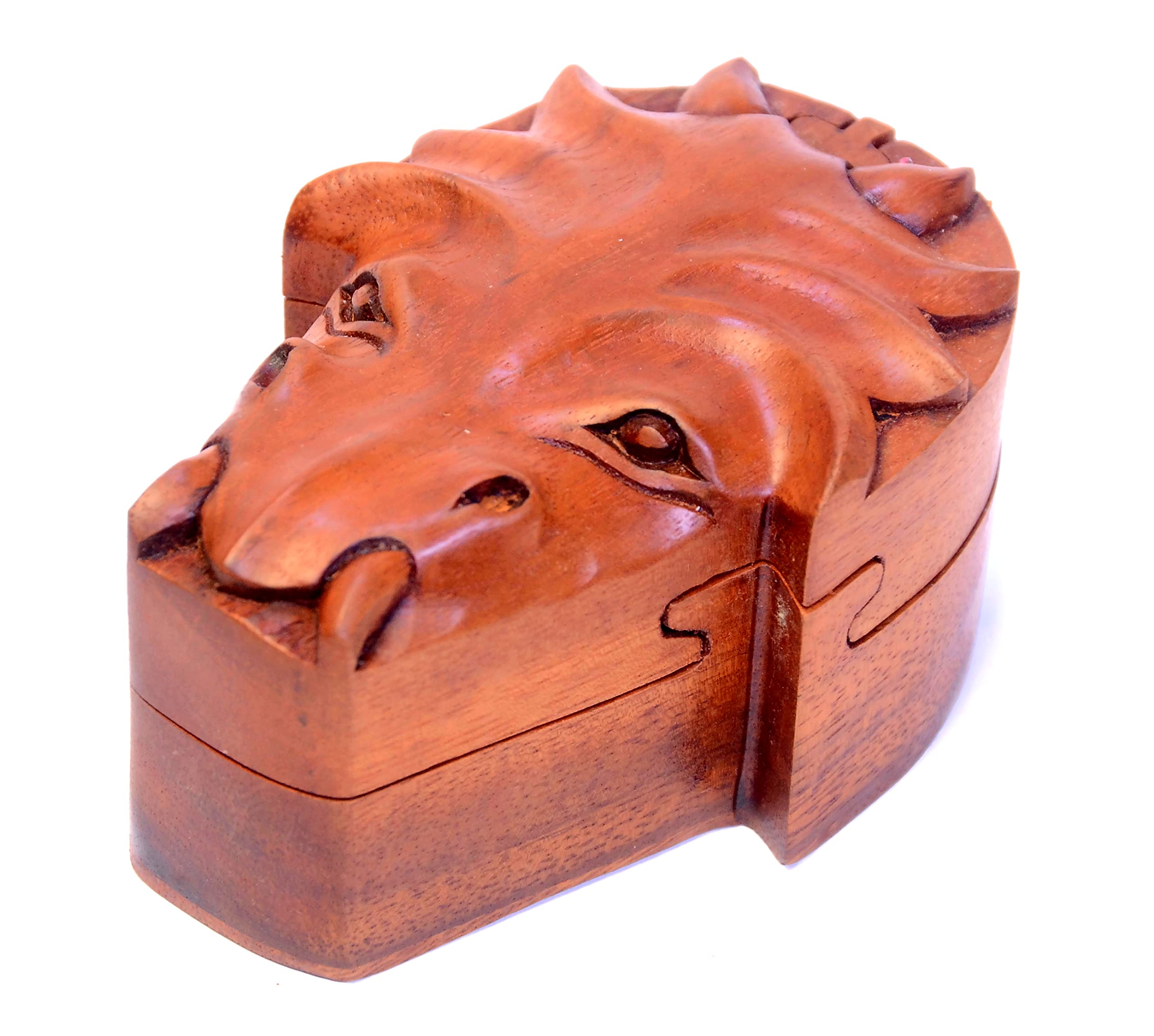 Brave Wings Hand Carved Wooden Trinket Puzzle Box ~ Dragon Head ~ OOAK Ornament Sculpture Figurine Statue Unique Table Decoration Home Decor Gift for Christmas and Birthdays ~ 4242