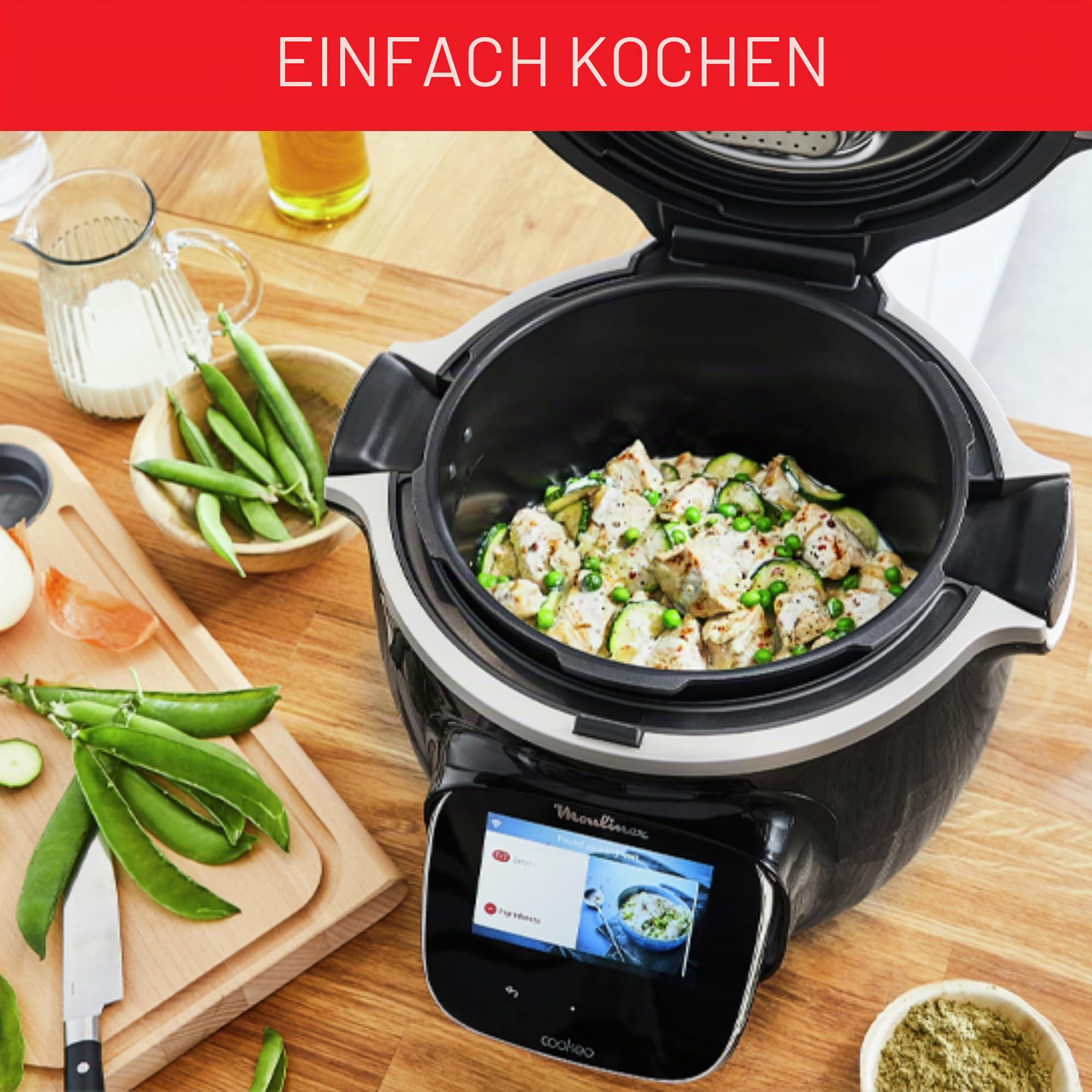 Moulinex Cookeo Touch Wifi Intelligenter Multikocher Hochdruck + Kuchenform 18 cm, 6 l, Touchscreen, 250 integrierte Rezepte, Moulinex YY5297FB App